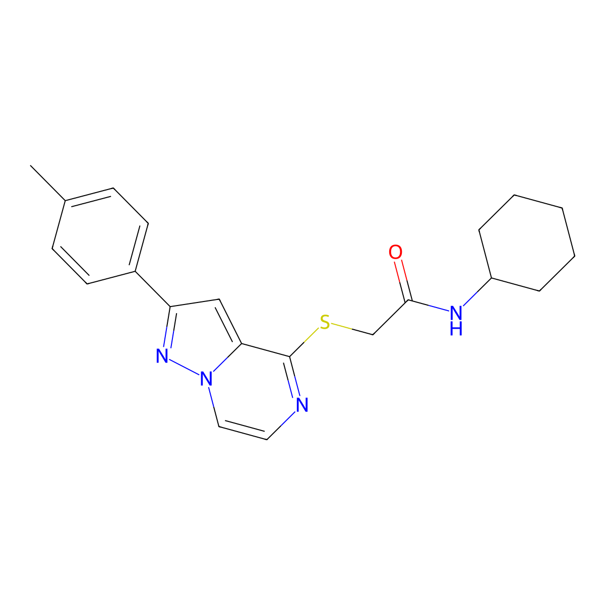 N-Cyclohexyl-2-{[2-(4-methylphenyl)pyrazolo[1,5-A]pyrazin-4-YL]sulfanyl}acetamide molecular structure, CAS 1021208-45-6
