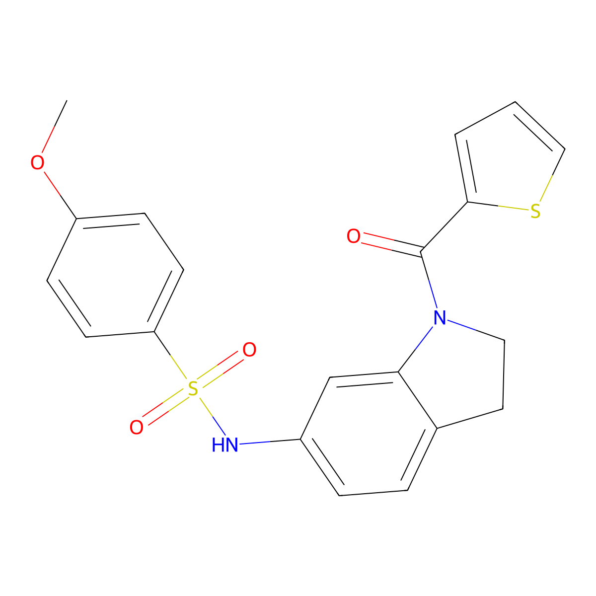 4-methoxy-N-(1-(thiophene-2-carbonyl)indolin-6-yl)benzenesulfonamide molecular structure, CAS 1021208-46-7