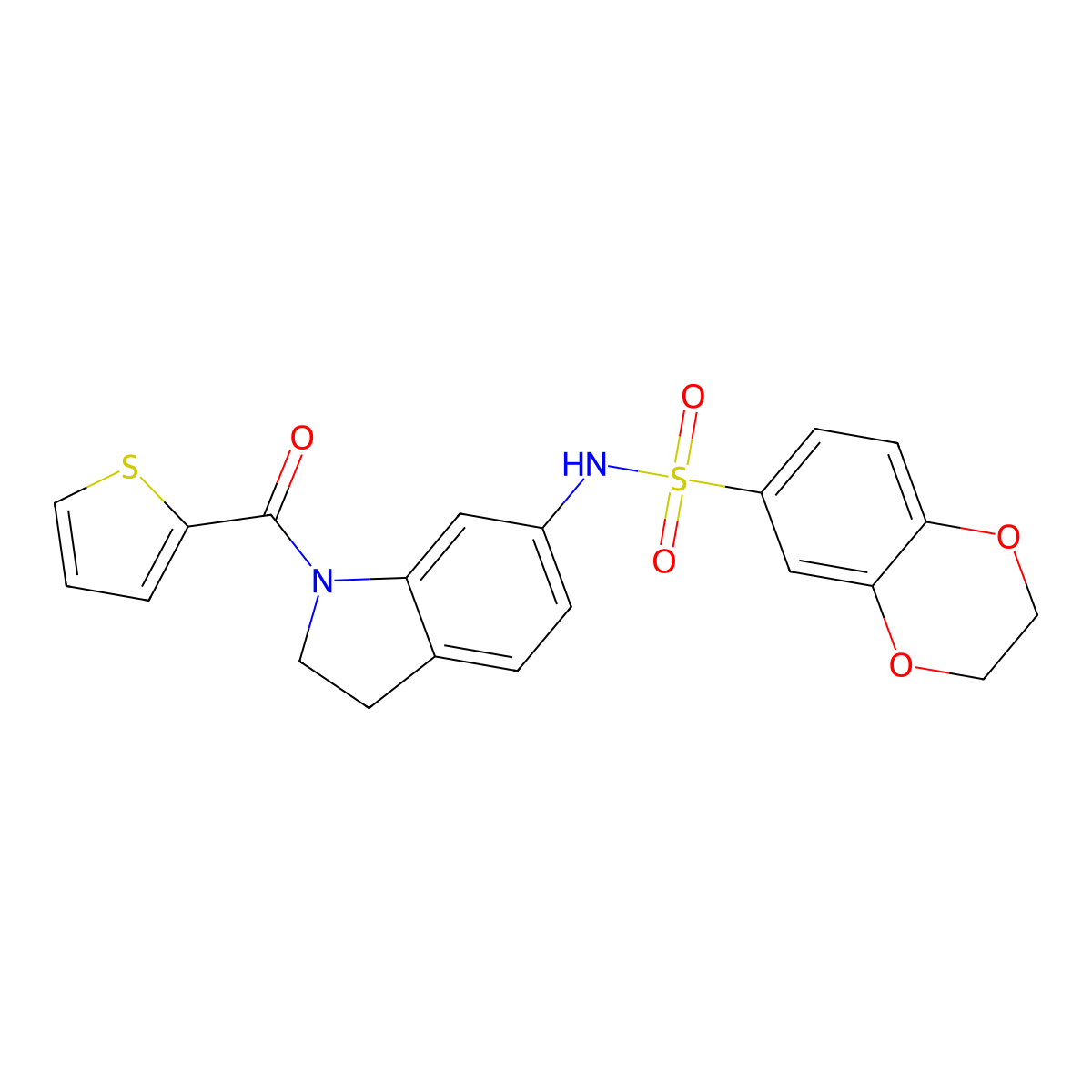 N-(1-(thiophene-2-carbonyl)indolin-6-yl)-2,3-dihydrobenzo[b][1,4]dioxine-6-sulfonamide molecular structure, CAS 1021208-49-0