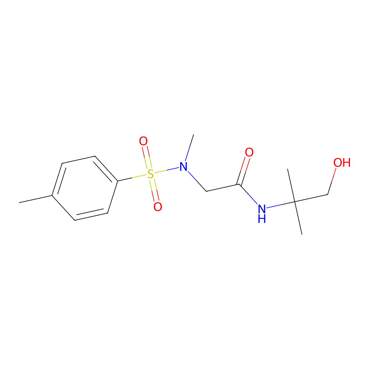 N-(1-hydroxy-2-methylpropan-2-yl)-2-(N-methyl4-methylbenzenesulfonamido)acetamide molecular structure, CAS 1021208-50-3