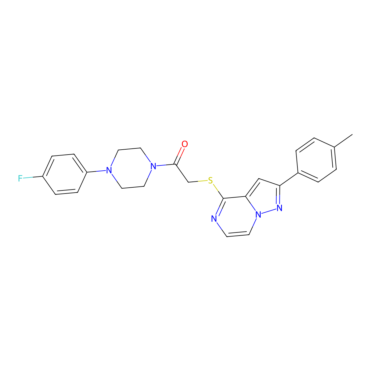 1-[4-(4-Fluorophenyl)piperazin-1-YL]-2-{[2-(4-methylphenyl)pyrazolo[1,5-A]pyrazin-4-YL]sulfanyl}ethan-1-one molecular structure, CAS 1021208-51-4