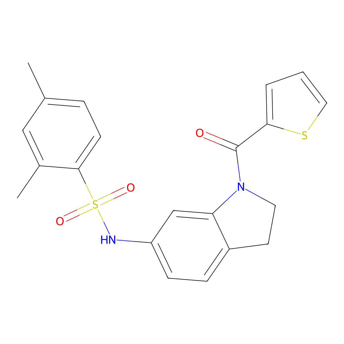 2,4-dimethyl-N-(1-(thiophene-2-carbonyl)indolin-6-yl)benzenesulfonamide molecular structure, CAS 1021208-52-5
