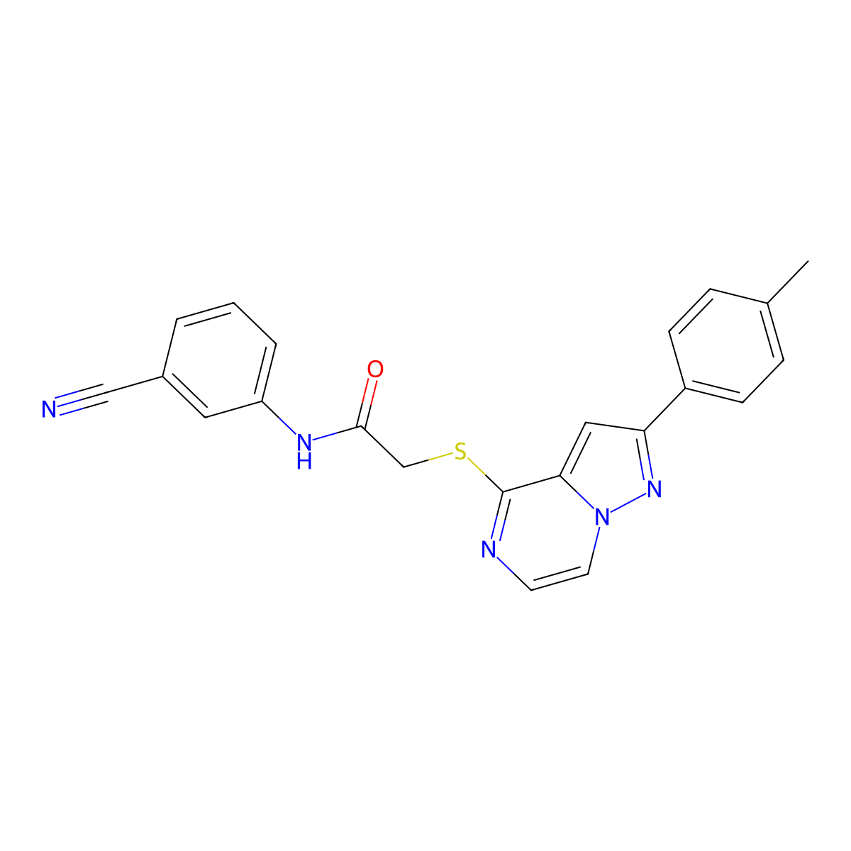 N-(3-Cyanophenyl)-2-{[2-(4-methylphenyl)pyrazolo[1,5-A]pyrazin-4-YL]sulfanyl}acetamide molecular structure, CAS 1021208-54-7