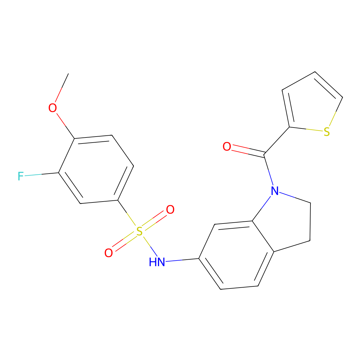 3-fluoro-4-methoxy-N-(1-(thiophene-2-carbonyl)indolin-6-yl)benzenesulfonamide molecular structure, CAS 1021208-55-8