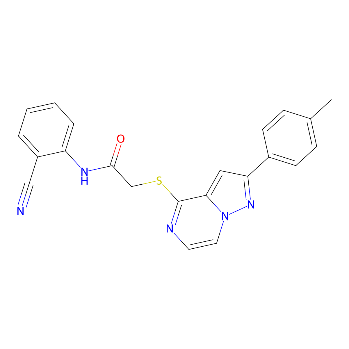 N-(2-Cyanophenyl)-2-{[2-(4-methylphenyl)pyrazolo[1,5-A]pyrazin-4-YL]sulfanyl}acetamide molecular structure, CAS 1021208-57-0