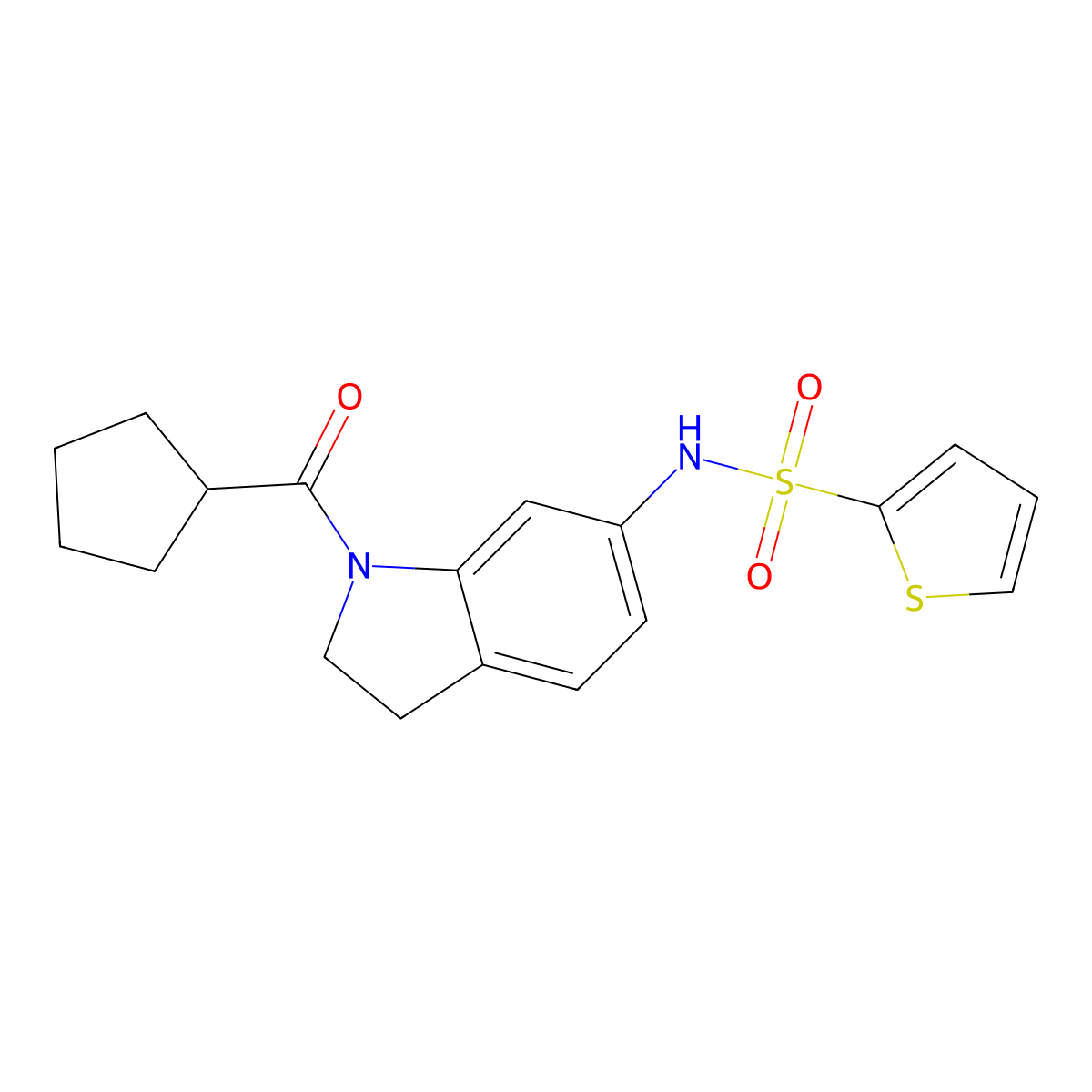 N-(1-(cyclopentanecarbonyl)indolin-6-yl)thiophene-2-sulfonamide molecular structure, CAS 1021208-66-1