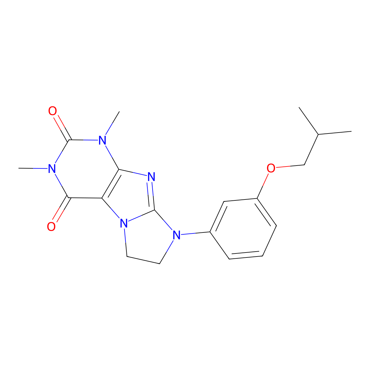 2,4-Dimethyl-6-[3-(2-methylpropoxy)phenyl]-7,8-dihydropurino[7,8-a]imidazole-1,3-dione molecular structure, CAS 1021208-67-2
