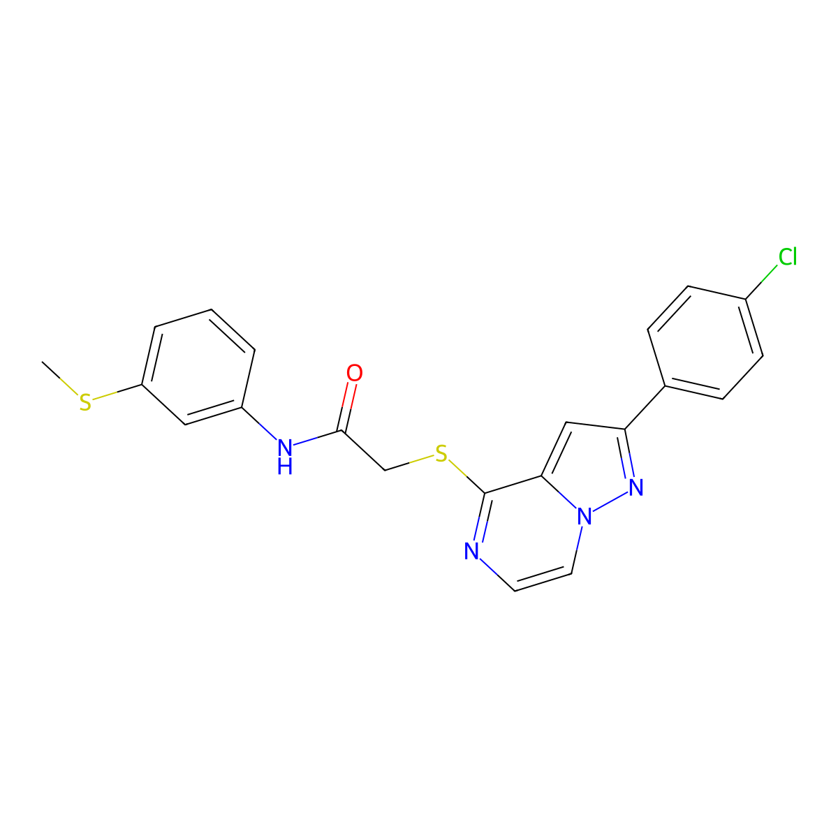 2-{[2-(4-chlorophenyl)pyrazolo[1,5-a]pyrazin-4-yl]sulfanyl}-N-[3-(methylsulfanyl)phenyl]acetamide molecular structure, CAS 1021208-68-3