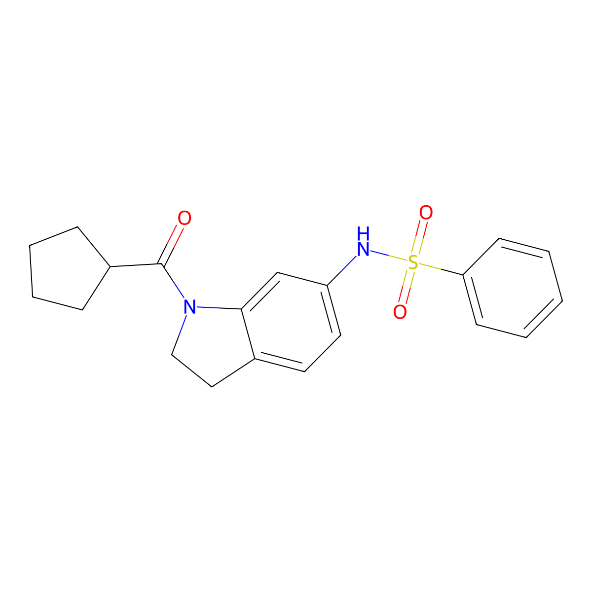 N-(1-cyclopentanecarbonyl-2,3-dihydro-1H-indol-6-yl)benzenesulfonamide molecular structure, CAS 1021208-69-4
