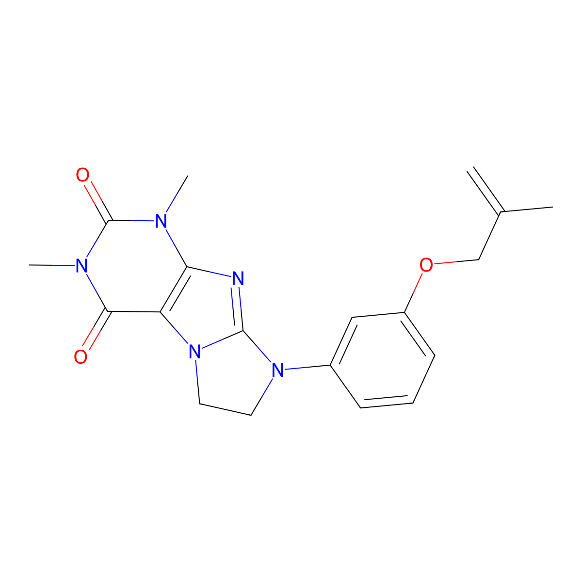 2,4-Dimethyl-6-[3-(2-methylprop-2-enoxy)phenyl]-7,8-dihydropurino[7,8-a]imidazole-1,3-dione molecular structure, CAS 1021208-73-0