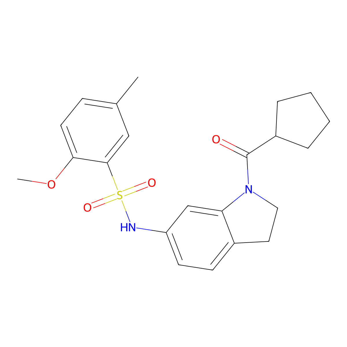 N-(1-(cyclopentanecarbonyl)indolin-6-yl)-2-methoxy-5-methylbenzenesulfonamide molecular structure, CAS 1021208-75-2