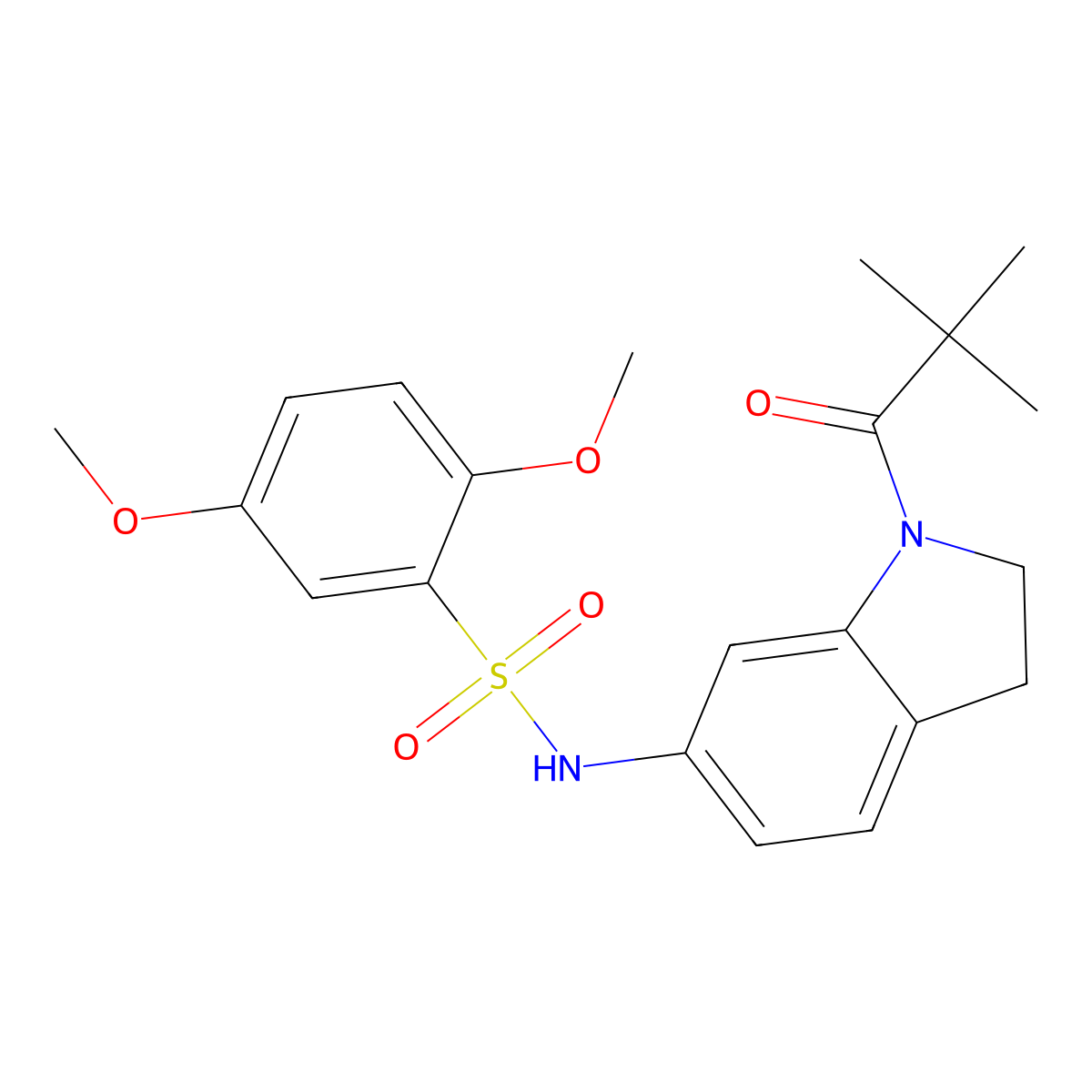 N-[1-(2,2-dimethylpropanoyl)-2,3-dihydro-1H-indol-6-yl]-2,5-dimethoxybenzene-1-sulfonamide molecular structure, CAS 1021208-80-9