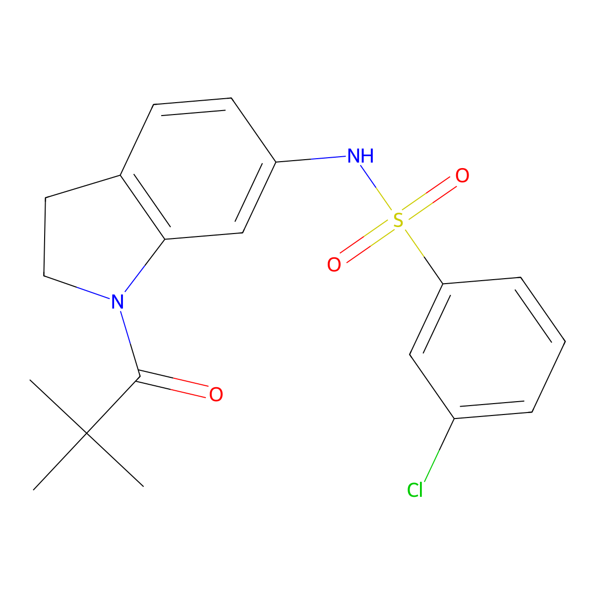 3-chloro-N-(1-pivaloylindolin-6-yl)benzenesulfonamide molecular structure, CAS 1021208-82-1