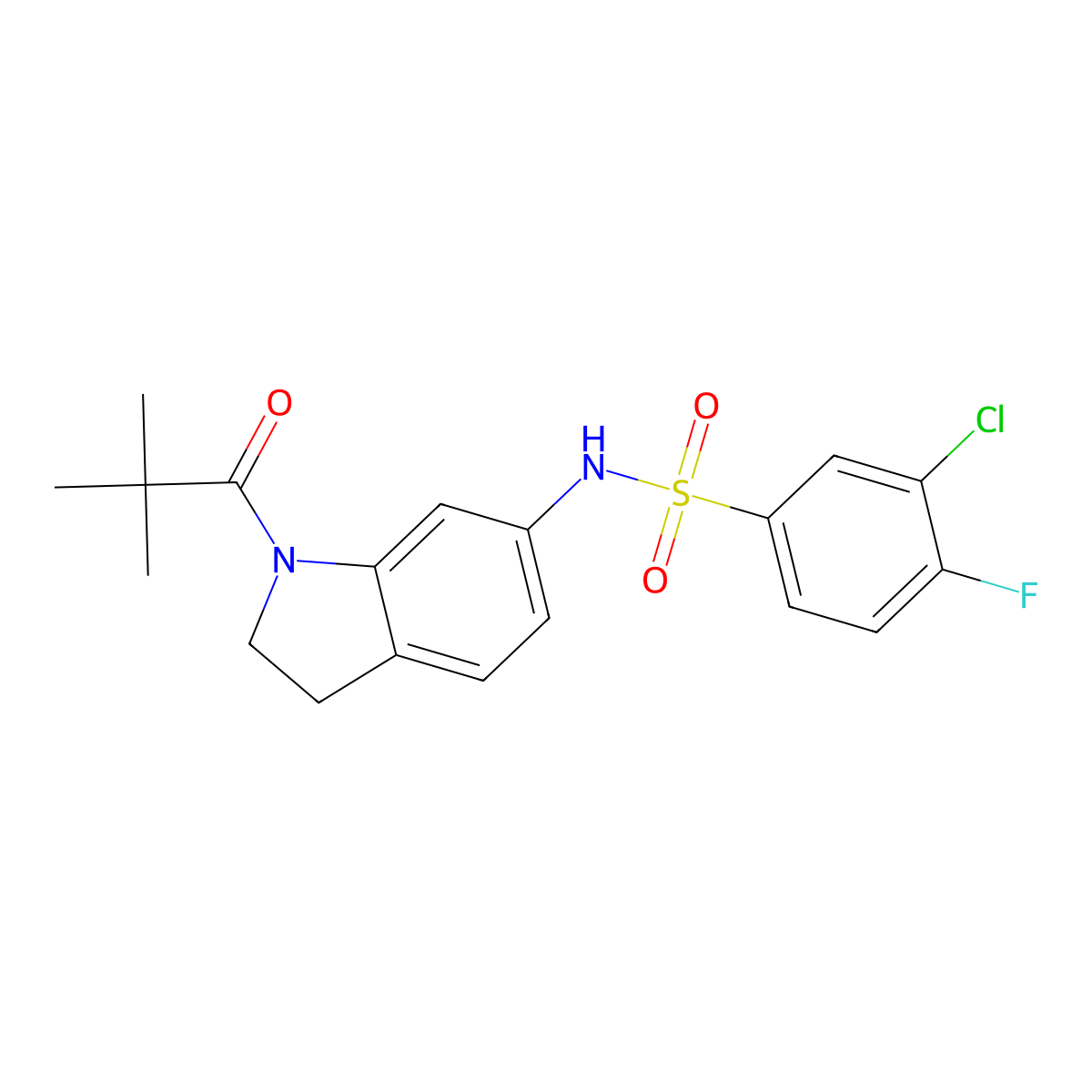3-chloro-4-fluoro-N-(1-pivaloylindolin-6-yl)benzenesulfonamide molecular structure, CAS 1021208-84-3
