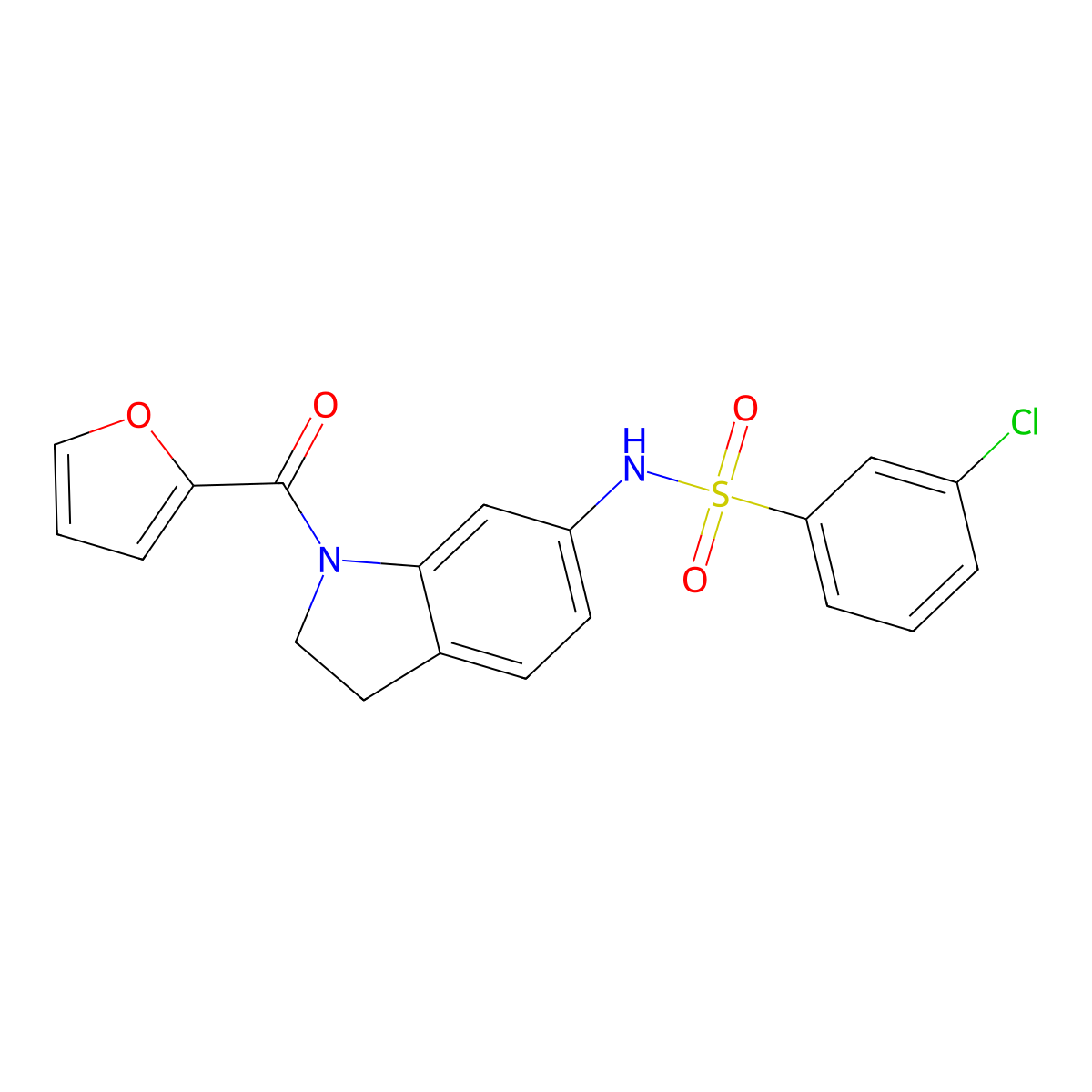 3-chloro-N-(1-(furan-2-carbonyl)indolin-6-yl)benzenesulfonamide molecular structure, CAS 1021208-88-7