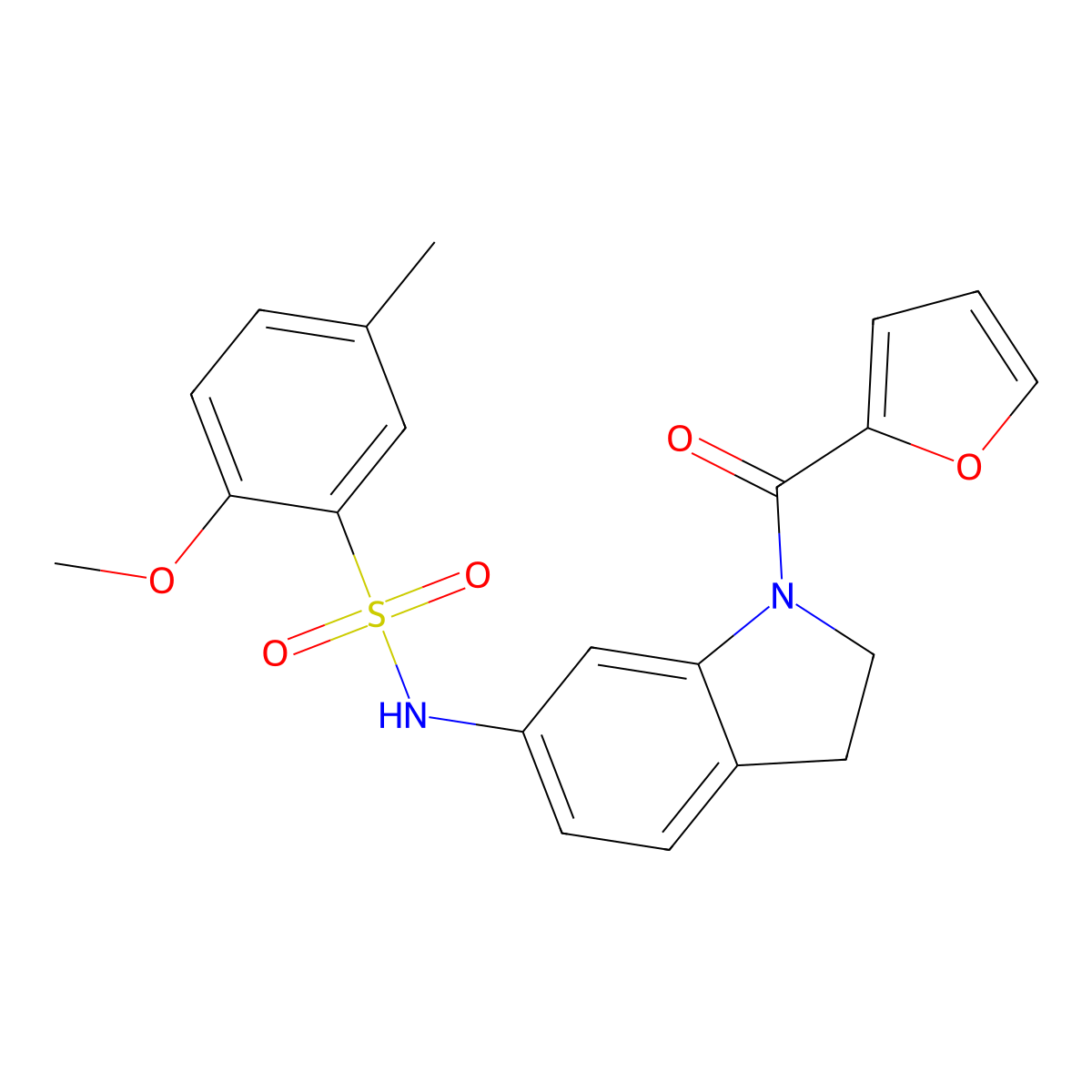 N-(1-(furan-2-carbonyl)indolin-6-yl)-2-methoxy-5-methylbenzenesulfonamide molecular structure, CAS 1021208-93-4
