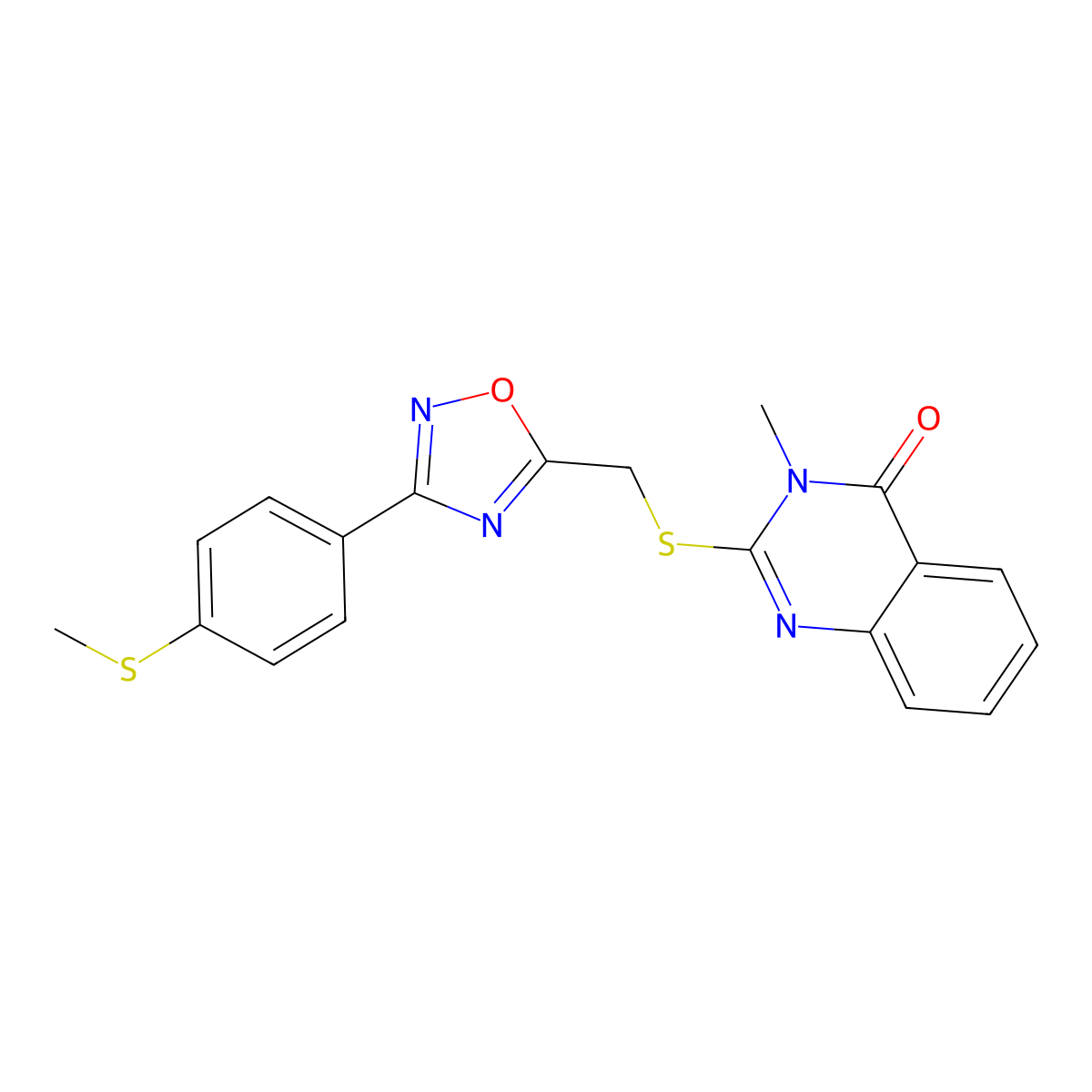 3-Methyl-2-[({3-[4-(methylsulfanyl)phenyl]-1,2,4-oxadiazol-5-yl}methyl)sulfanyl]-3,4-dihydroquinazolin-4-one molecular structure, CAS 1021208-94-5