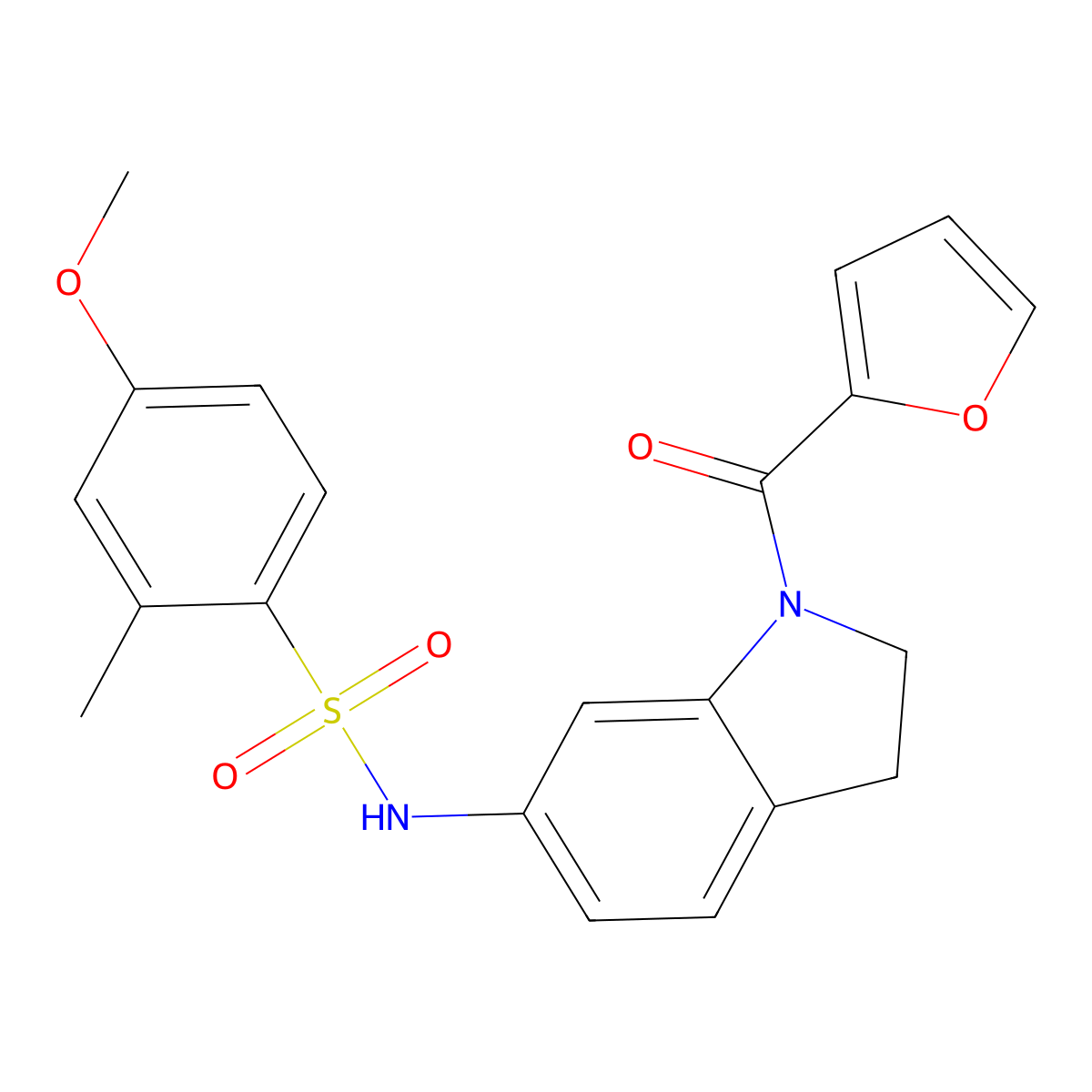 N-(1-(furan-2-carbonyl)indolin-6-yl)-4-methoxy-2-methylbenzenesulfonamide molecular structure, CAS 1021208-97-8