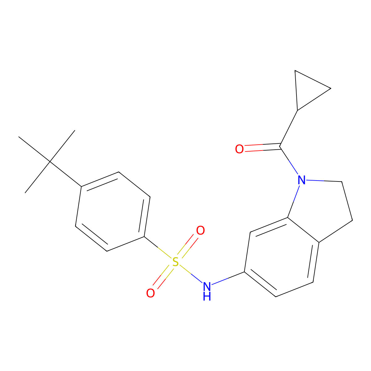 4-(tert-butyl)-N-(1-(cyclopropanecarbonyl)indolin-6-yl)benzenesulfonamide molecular structure, CAS 1021209-01-7