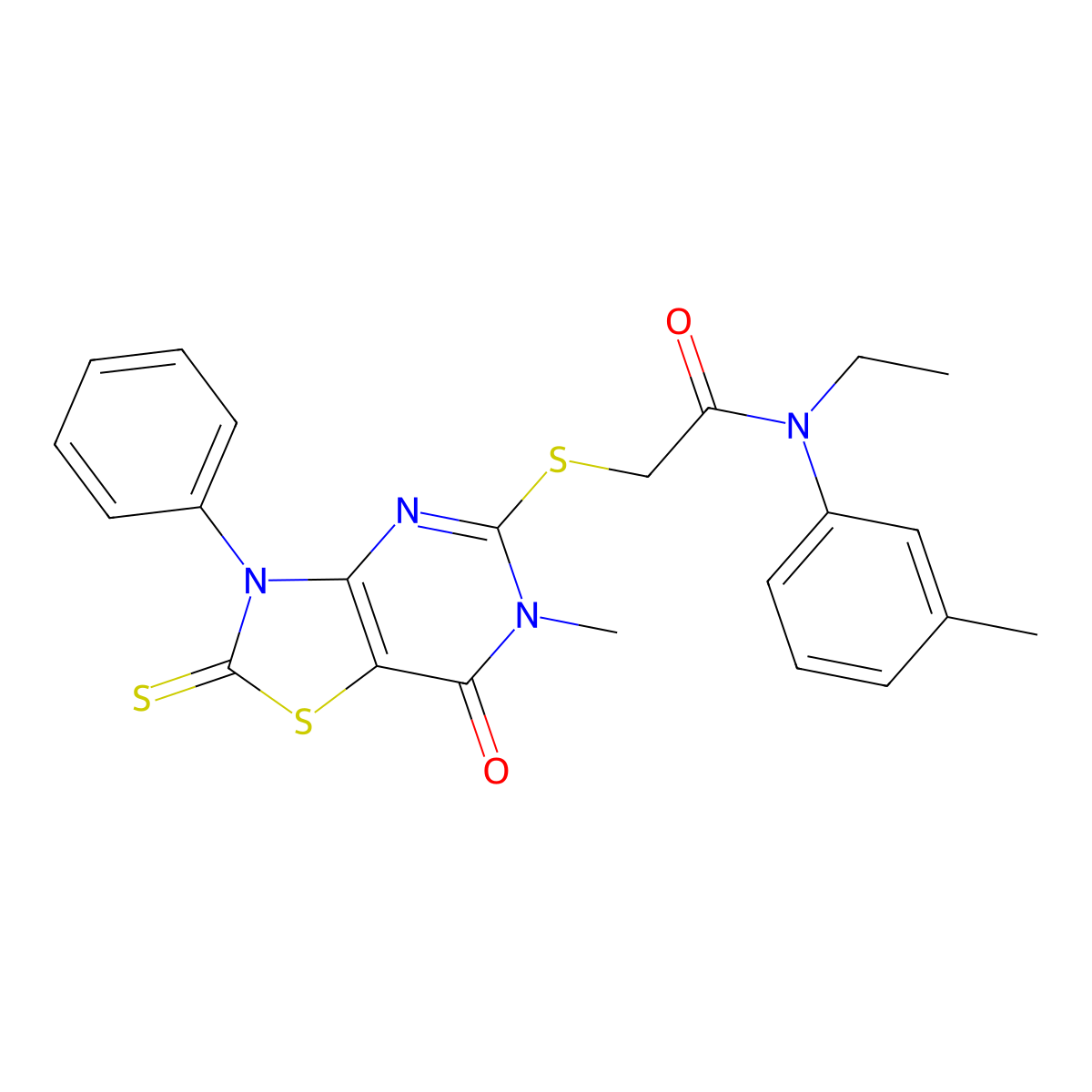 N-ethyl-2-((6-methyl-7-oxo-3-phenyl-2-thioxo-2,3,6,7-tetrahydrothiazolo[4,5-d]pyrimidin-5-yl)thio)-N-(m-tolyl)acetamide molecular structure, CAS 1021209-03-9