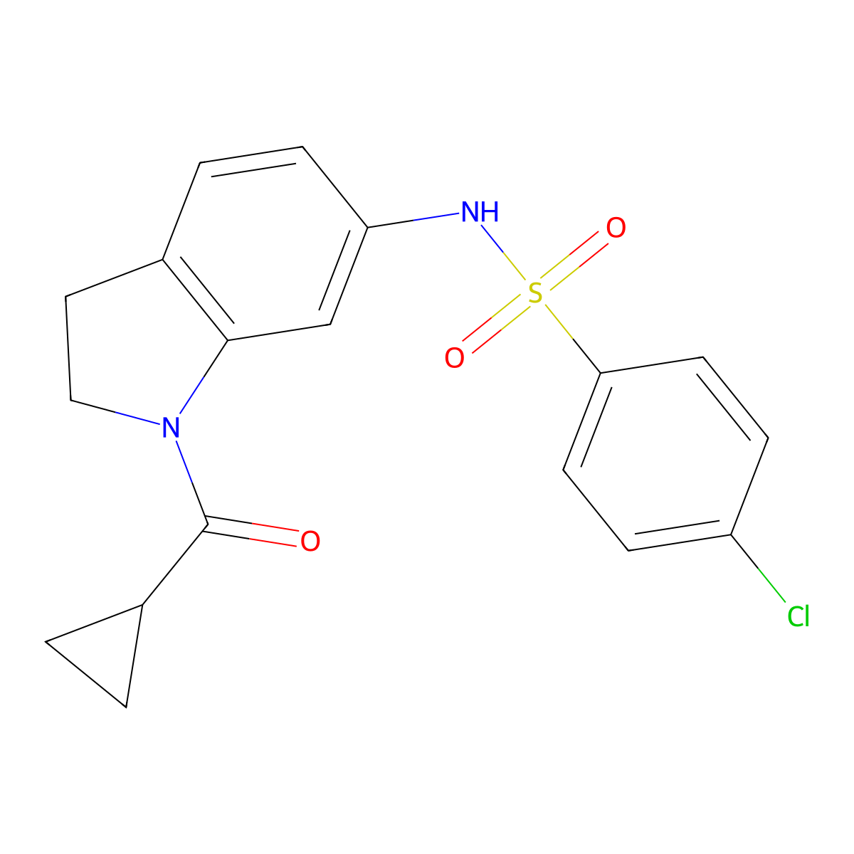 4-chloro-N-(1-cyclopropanecarbonyl-2,3-dihydro-1H-indol-6-yl)benzene-1-sulfonamide molecular structure, CAS 1021209-04-0