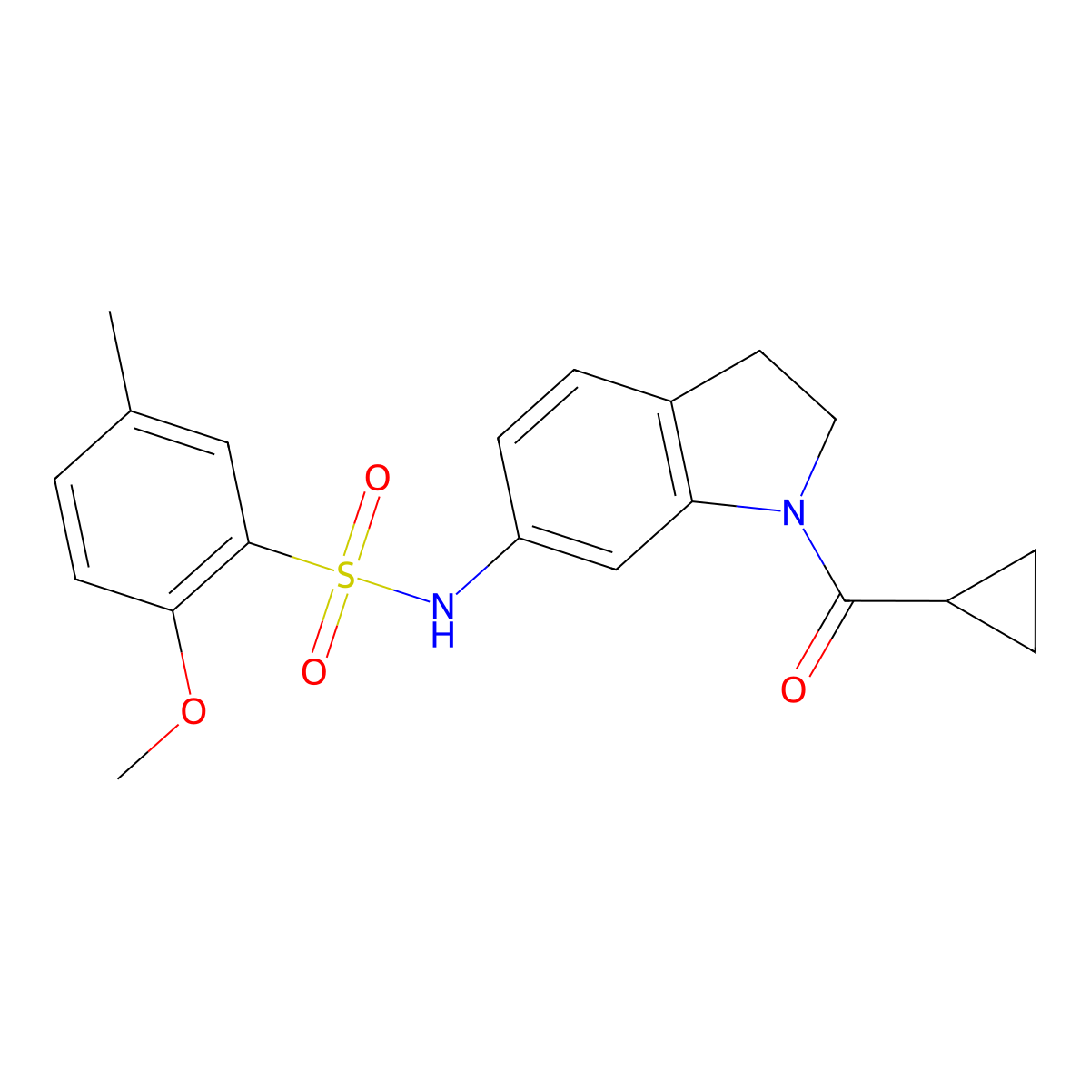 N-(1-(cyclopropanecarbonyl)indolin-6-yl)-2-methoxy-5-methylbenzenesulfonamide molecular structure, CAS 1021209-06-2