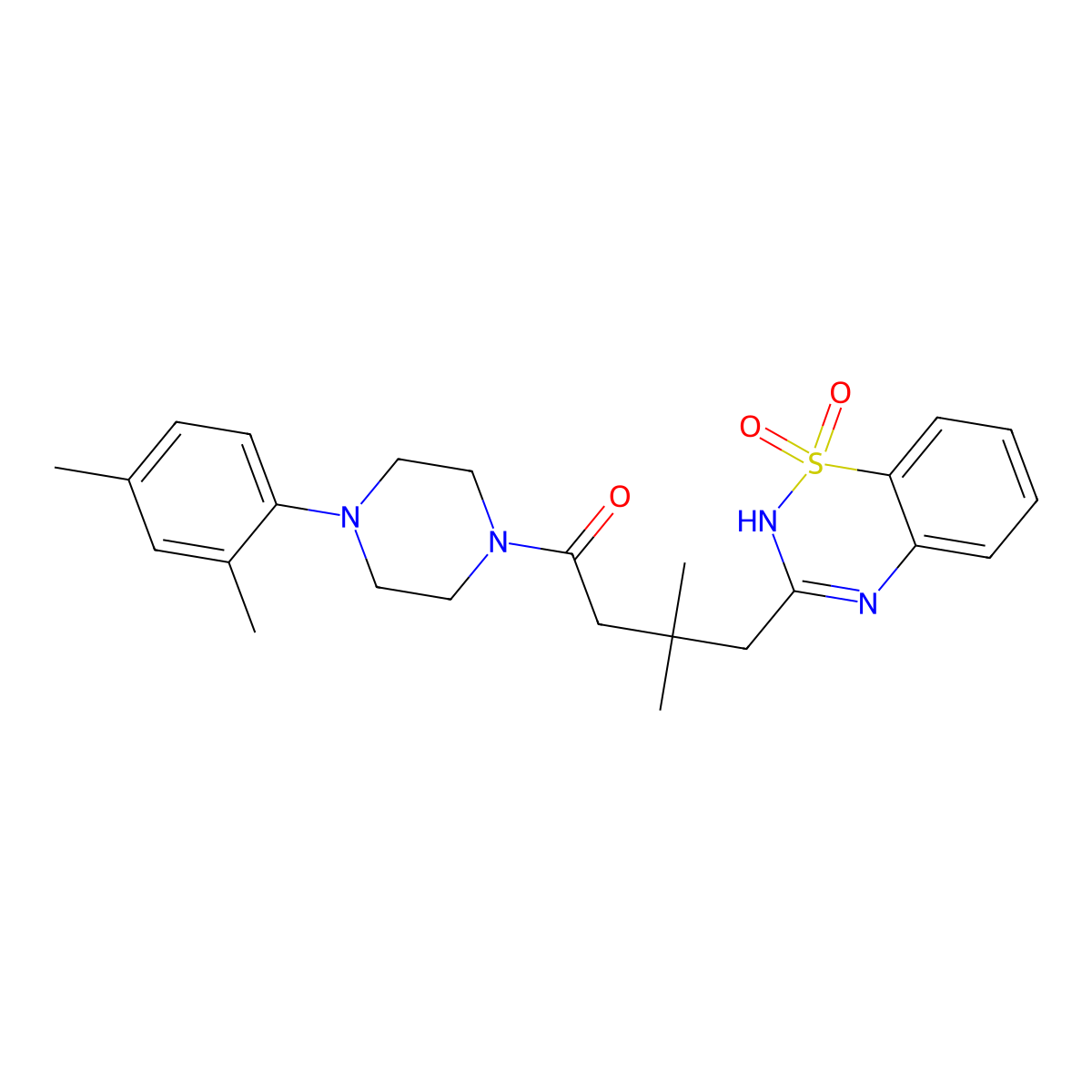 3-{4-[4-(2,4-dimethylphenyl)piperazin-1-yl]-2,2-dimethyl-4-oxobutyl}-2H-1lambda6,2,4-benzothiadiazine-1,1-dione molecular structure, CAS 1021209-08-4