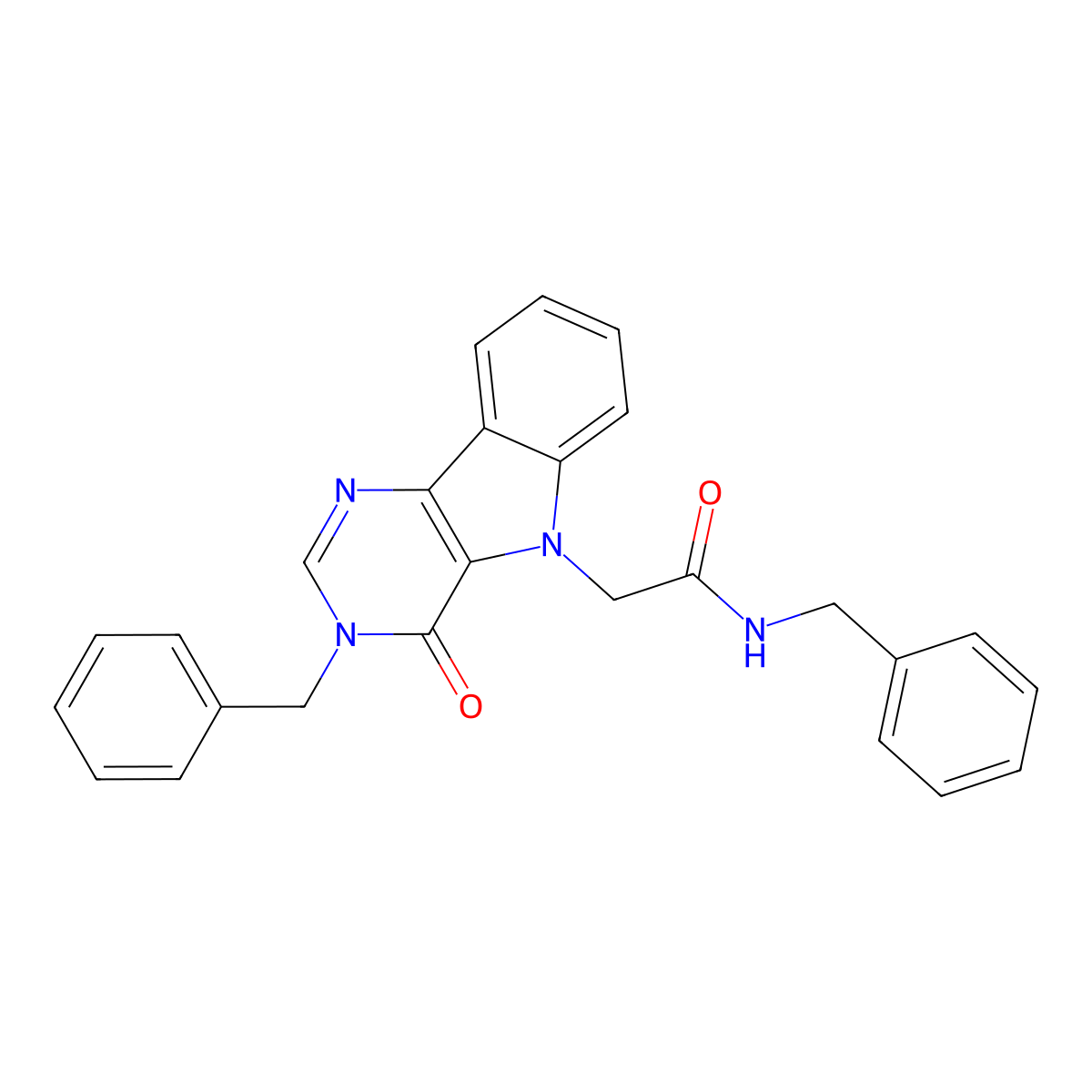N-benzyl-2-(3-benzyl-4-oxo-3H-pyrimido[5,4-b]indol-5(4H)-yl)acetamide molecular structure, CAS 1021209-11-9