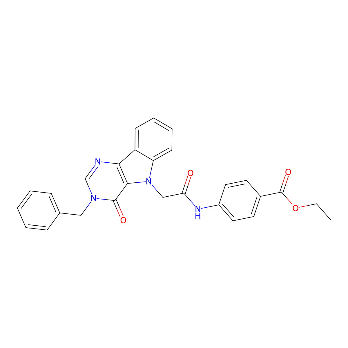 ethyl 4-(2-{3-benzyl-4-oxo-3H,4H,5H-pyrimido[5,4-b]indol-5-yl}acetamido)benzoate molecular structure, CAS 1021209-13-1