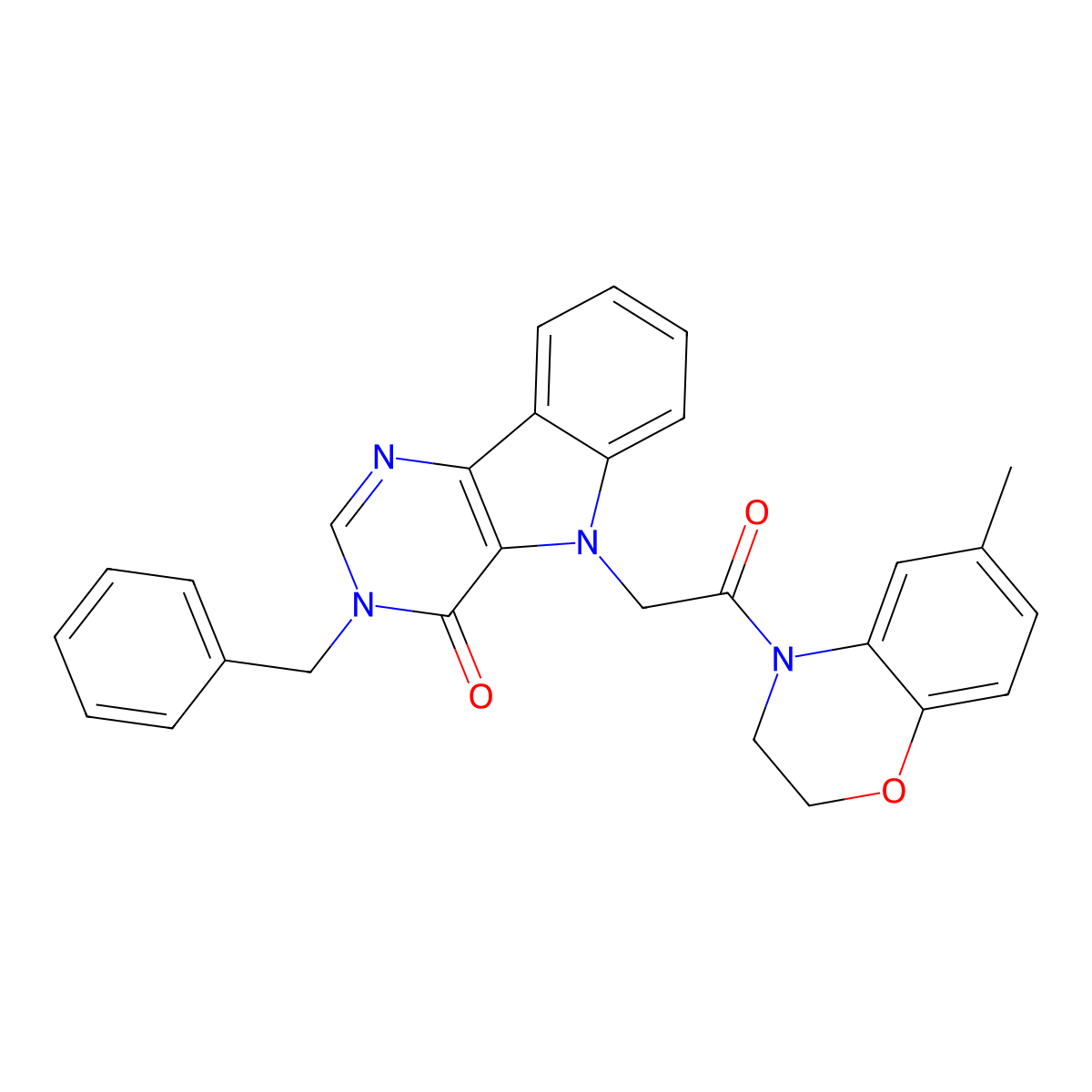 3-benzyl-5-(2-(6-methyl-2H-benzo[b][1,4]oxazin-4(3H)-yl)-2-oxoethyl)-3H-pyrimido[5,4-b]indol-4(5H)-one molecular structure, CAS 1021209-19-7