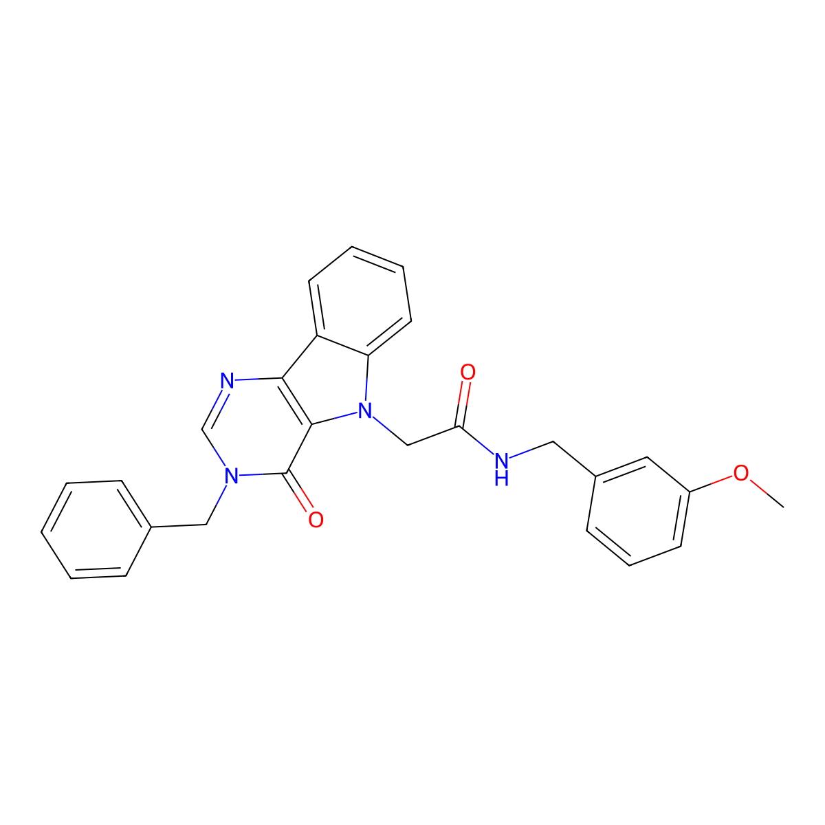 2-(3-benzyl-4-oxo-3H-pyrimido[5,4-b]indol-5(4H)-yl)-N-(3-methoxybenzyl)acetamide molecular structure, CAS 1021209-21-1