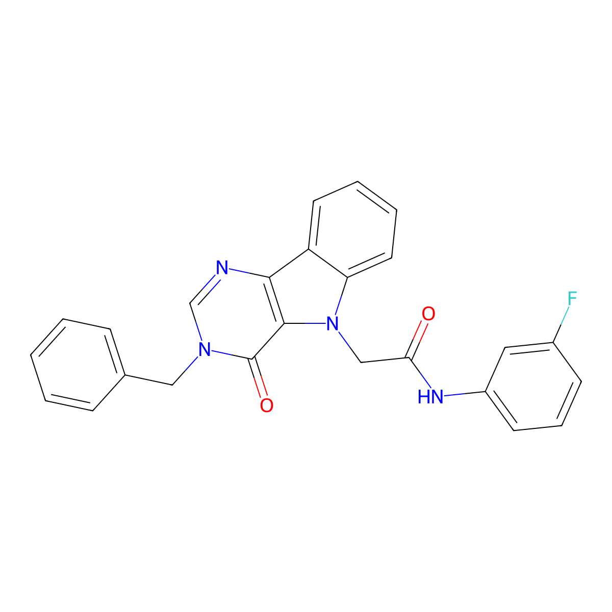 2-(3-benzyl-4-oxo-3H-pyrimido[5,4-b]indol-5(4H)-yl)-N-(3-fluorophenyl)acetamide molecular structure, CAS 1021209-25-5