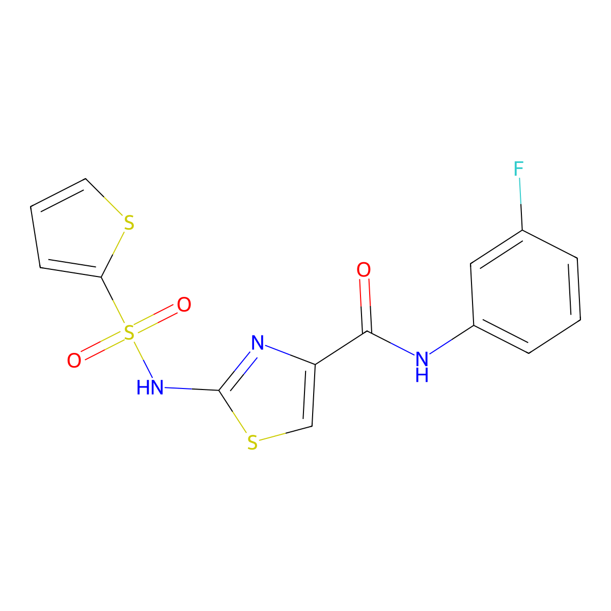 N-(3-fluorophenyl)-2-(thiophene-2-sulfonamido)-1,3-thiazole-4-carboxamide molecular structure, CAS 1021209-40-4