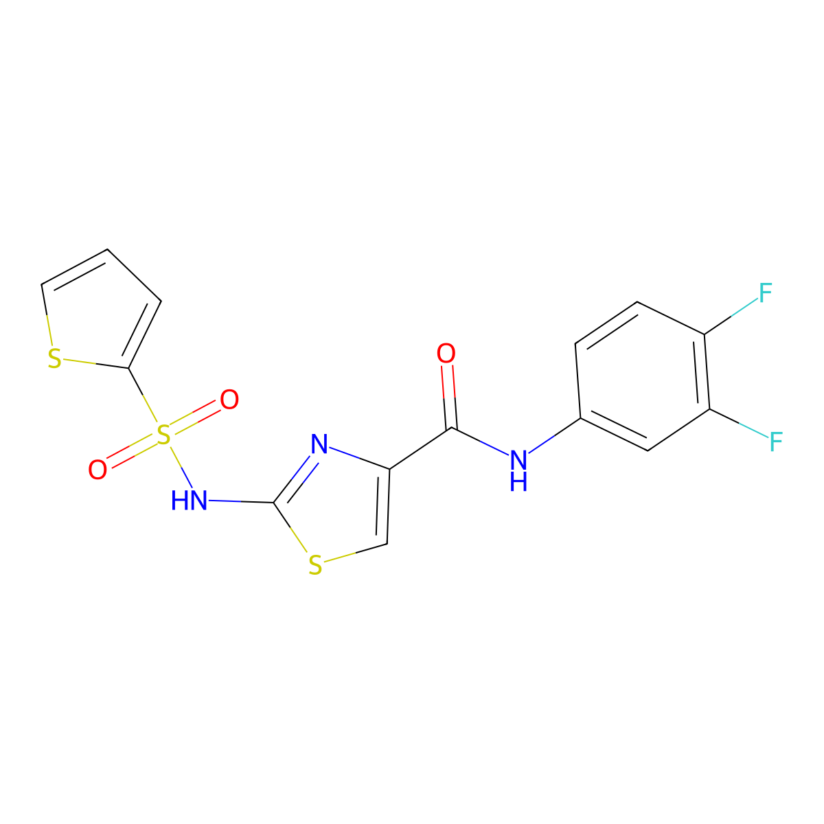 N-(3,4-difluorophenyl)-2-(thiophene-2-sulfonamido)-1,3-thiazole-4-carboxamide molecular structure, CAS 1021209-44-8