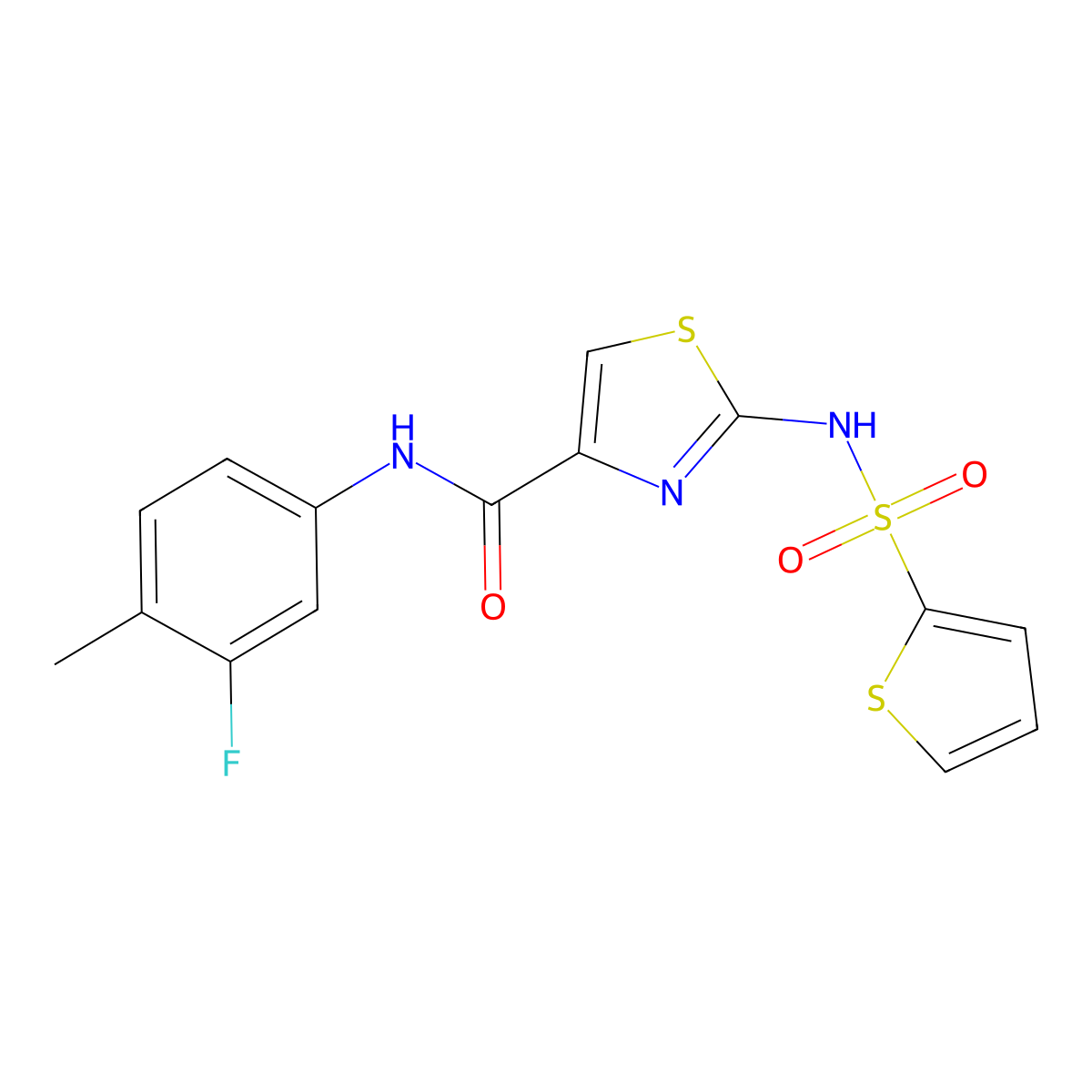 N-(3-fluoro-4-methylphenyl)-2-(thiophene-2-sulfonamido)-1,3-thiazole-4-carboxamide molecular structure, CAS 1021209-47-1