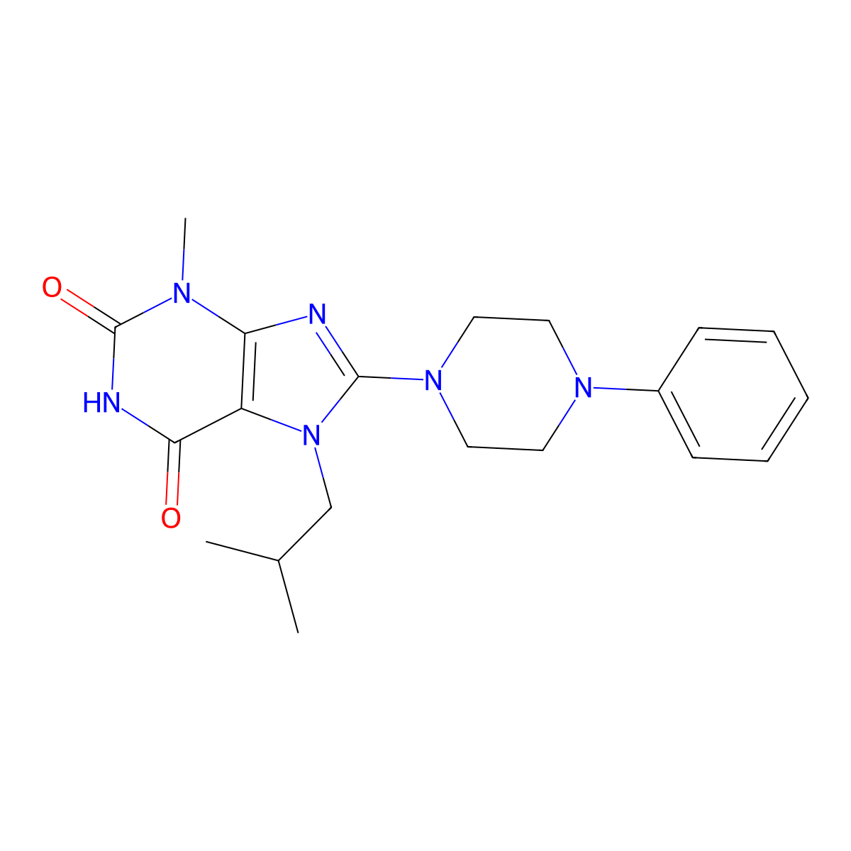 7-isobutyl-3-methyl-8-(4-phenylpiperazin-1-yl)-1H-purine-2,6(3H,7H)-dione molecular structure, CAS 1021209-48-2