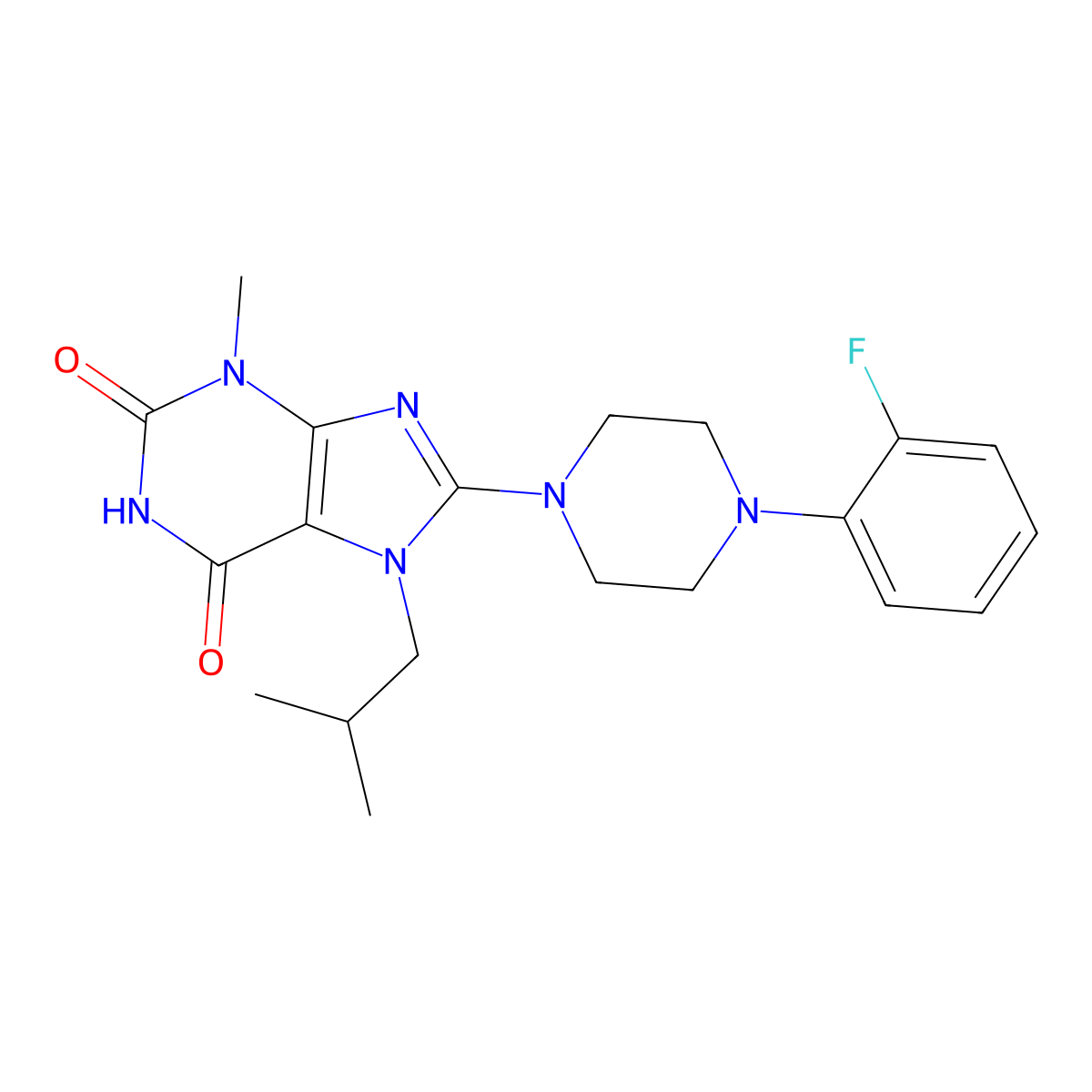 8-(4-(2-fluorophenyl)piperazin-1-yl)-7-isobutyl-3-methyl-1H-purine-2,6(3H,7H)-dione molecular structure, CAS 1021209-49-3