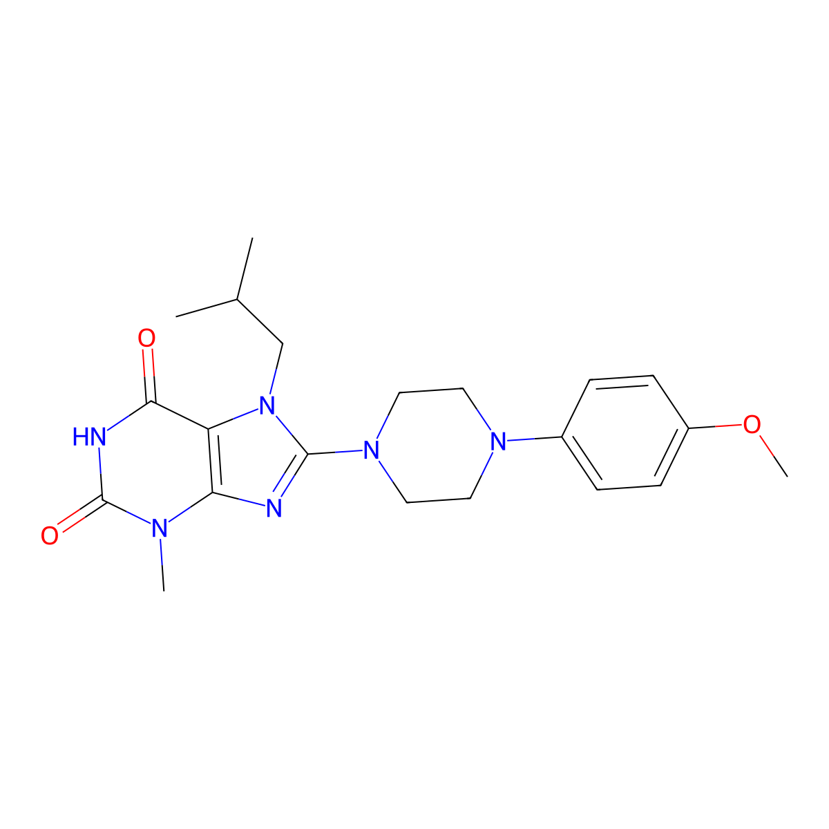 8-[4-(4-methoxyphenyl)piperazin-1-yl]-3-methyl-7-(2-methylpropyl)-2,3,6,7-tetrahydro-1H-purine-2,6-dione molecular structure, CAS 1021209-50-6