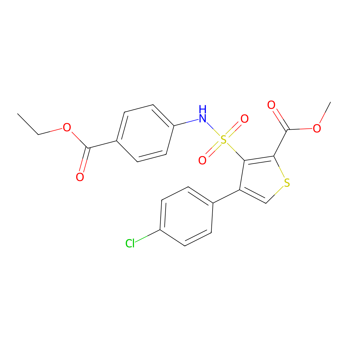 Methyl 4-(4-chlorophenyl)-3-({[4-(ethoxycarbonyl)phenyl]amino}sulfonyl)thiophene-2-carboxylate molecular structure, CAS 1021209-52-8