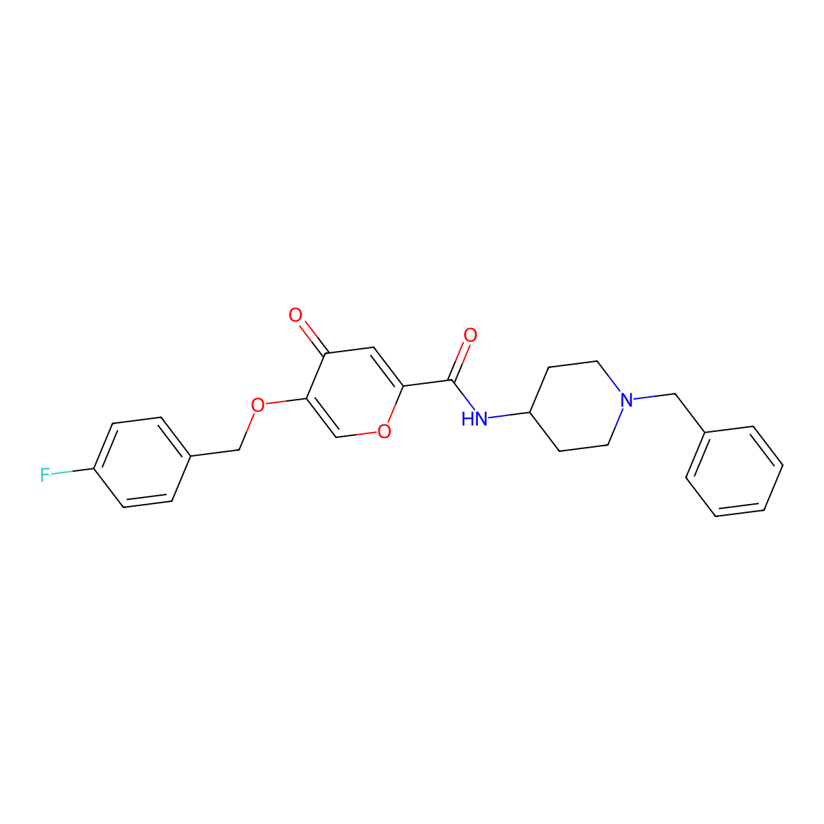 N-(1-benzylpiperidin-4-yl)-5-((4-fluorobenzyl)oxy)-4-oxo-4H-pyran-2-carboxamide molecular structure, CAS 1021209-53-9