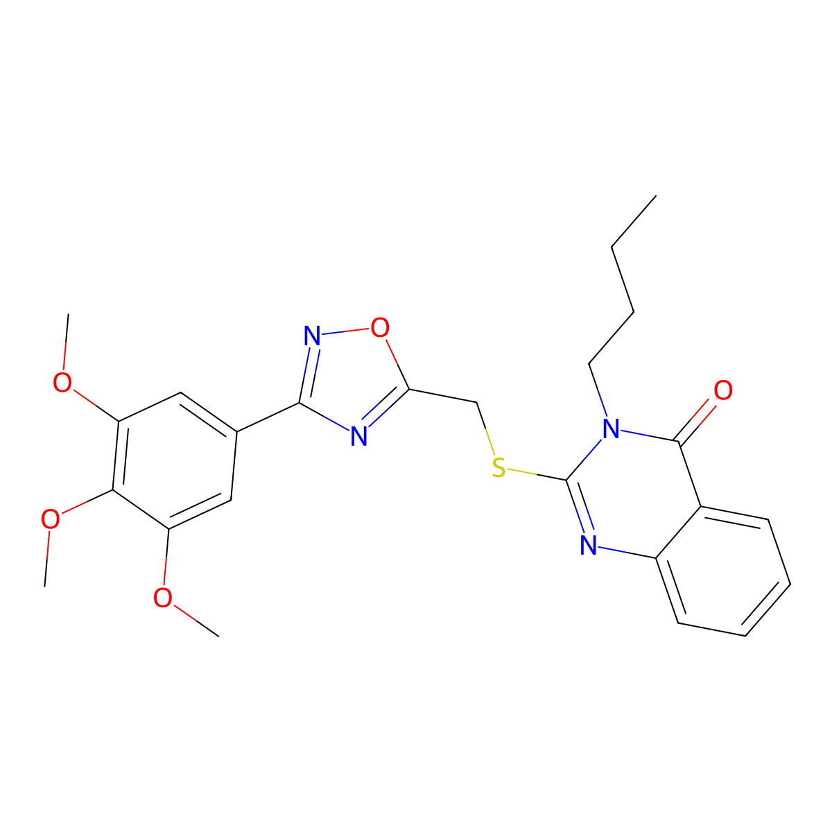 3-Butyl-2-({[3-(3,4,5-trimethoxyphenyl)-1,2,4-oxadiazol-5-yl]methyl}sulfanyl)-3,4-dihydroquinazolin-4-one molecular structure, CAS 1021209-54-0