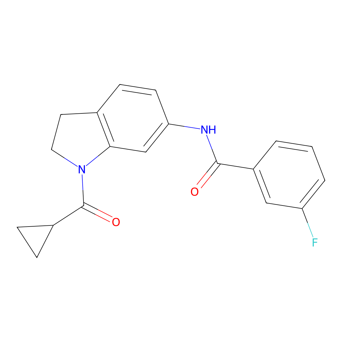 N-(1-cyclopropanecarbonyl-2,3-dihydro-1H-indol-6-yl)-3-fluorobenzamide molecular structure, CAS 1021209-62-0