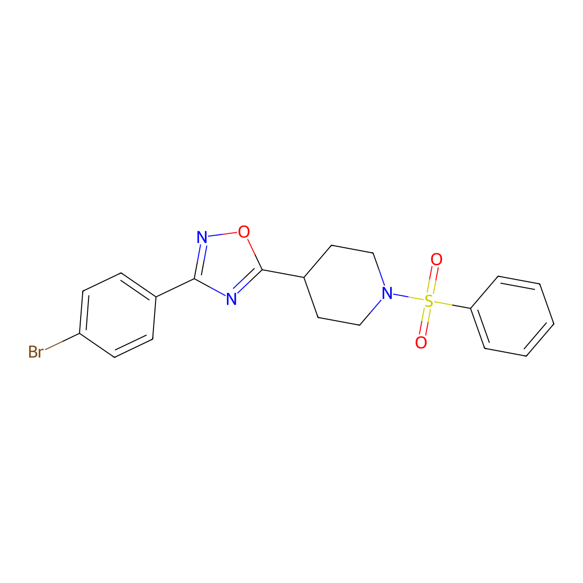 3-(4-Bromophenyl)-5-(1-(phenylsulfonyl)piperidin-4-yl)-1,2,4-oxadiazole molecular structure, CAS 1021209-64-2
