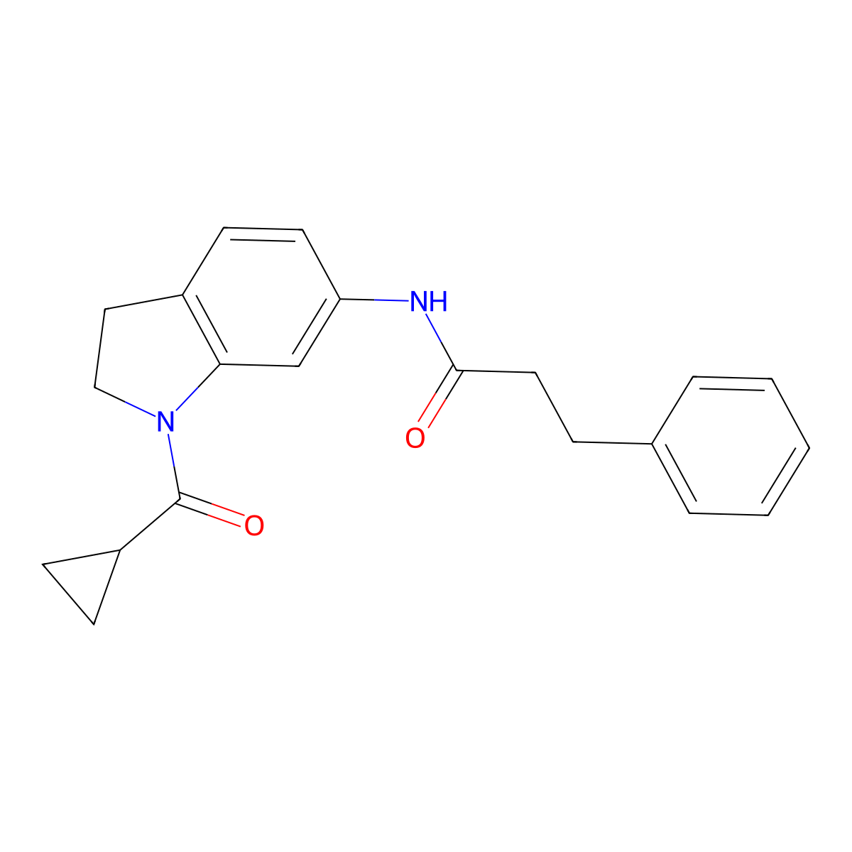 N-(1-(cyclopropanecarbonyl)indolin-6-yl)-3-phenylpropanamide molecular structure, CAS 1021209-65-3
