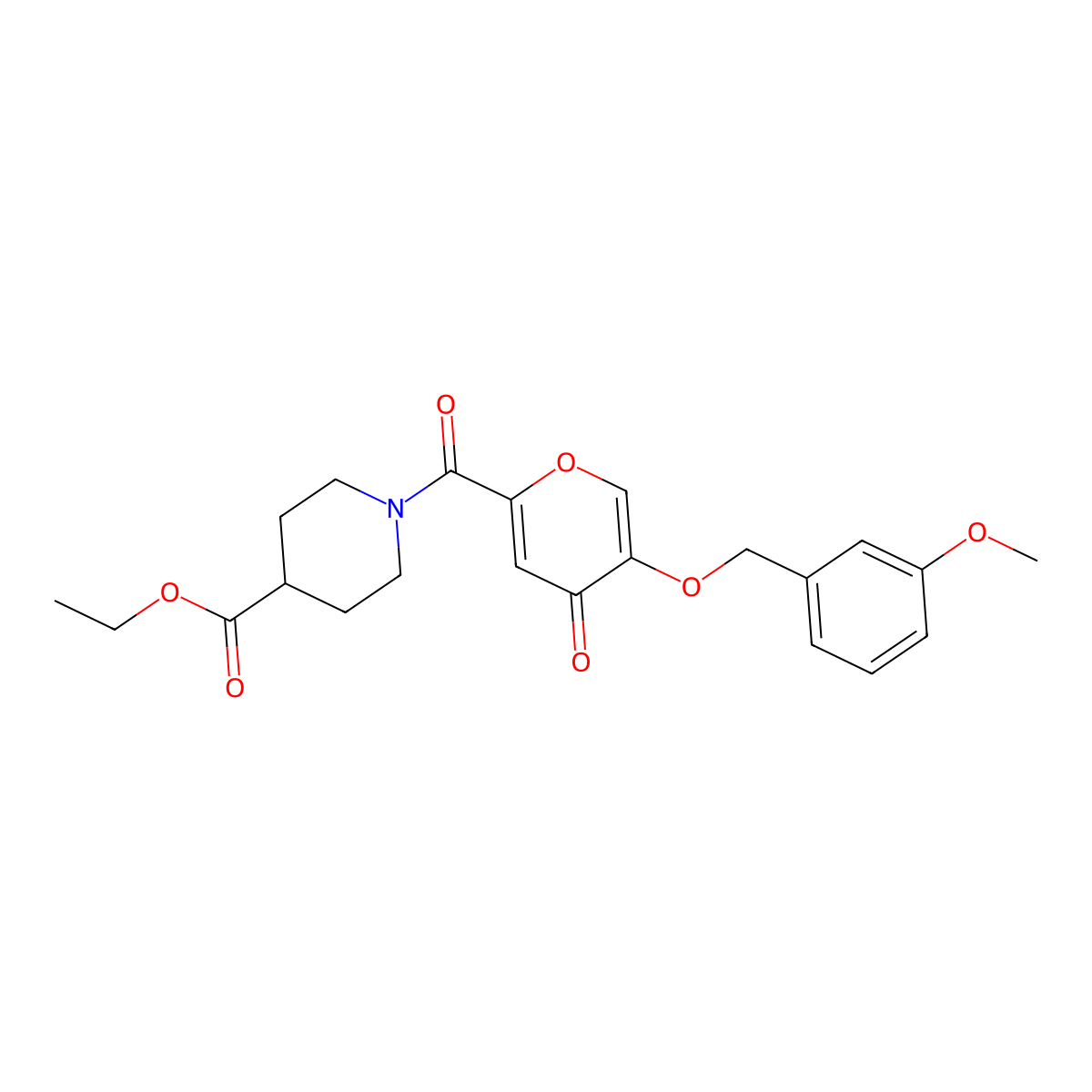 ethyl 1-(5-((3-methoxybenzyl)oxy)-4-oxo-4H-pyran-2-carbonyl)piperidine-4-carboxylate molecular structure, CAS 1021209-66-4