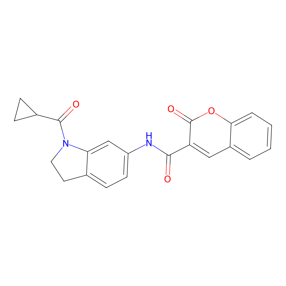 N-(1-(cyclopropanecarbonyl)indolin-6-yl)-2-oxo-2H-chromene-3-carboxamide molecular structure, CAS 1021209-70-0