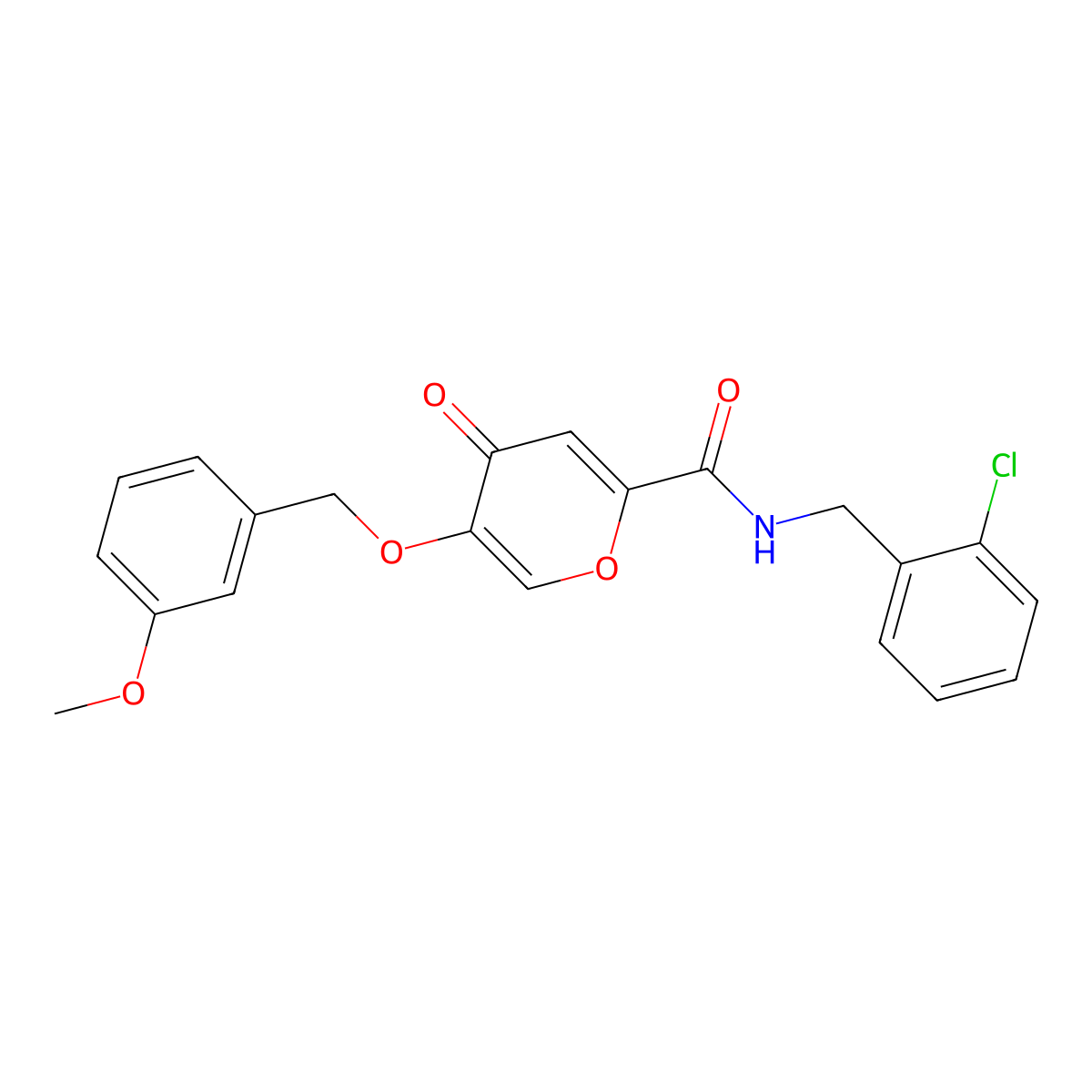 N-(2-chlorobenzyl)-5-((3-methoxybenzyl)oxy)-4-oxo-4H-pyran-2-carboxamide molecular structure, CAS 1021209-76-6