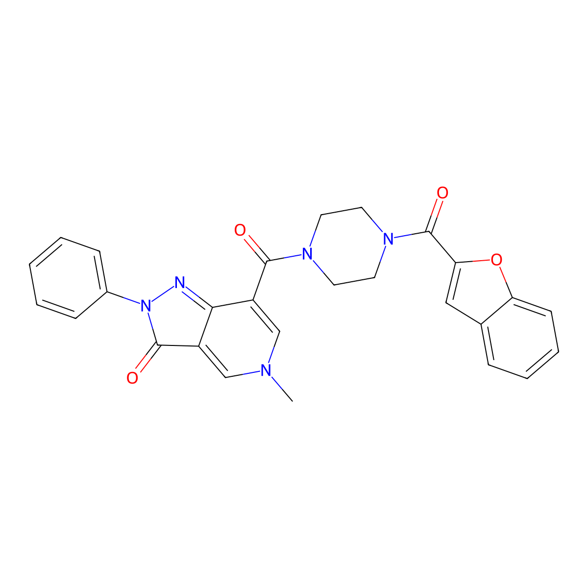 7-(4-(benzofuran-2-carbonyl)piperazine-1-carbonyl)-5-methyl-2-phenyl-2H-pyrazolo[4,3-c]pyridin-3(5H)-one molecular structure, CAS 1021209-78-8