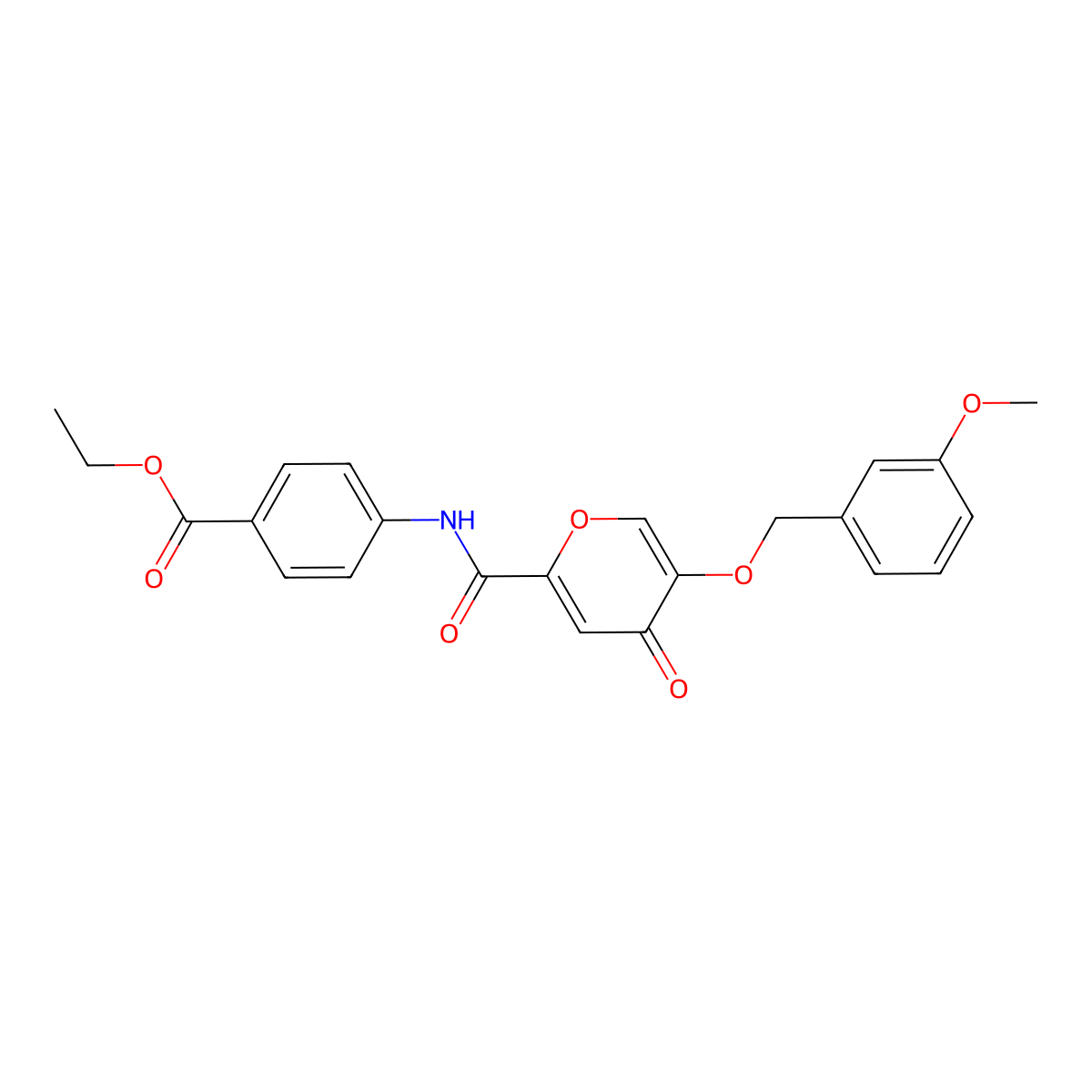 ethyl 4-(5-((3-methoxybenzyl)oxy)-4-oxo-4H-pyran-2-carboxamido)benzoate molecular structure, CAS 1021209-87-9