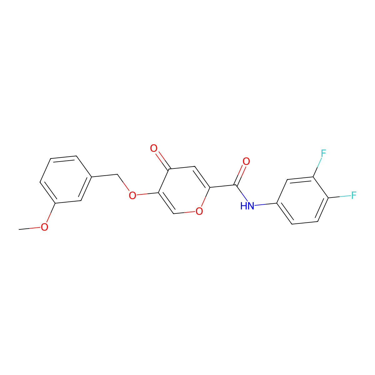 N-(3,4-difluorophenyl)-5-((3-methoxybenzyl)oxy)-4-oxo-4H-pyran-2-carboxamide molecular structure, CAS 1021209-89-1